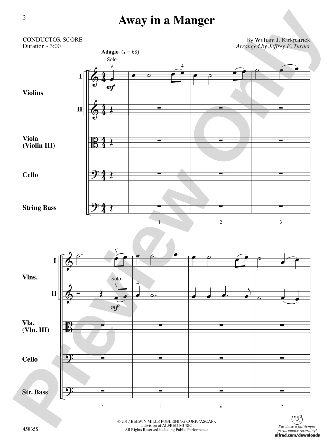 Away in a Manger: String Orchestra Conductor Score & Parts