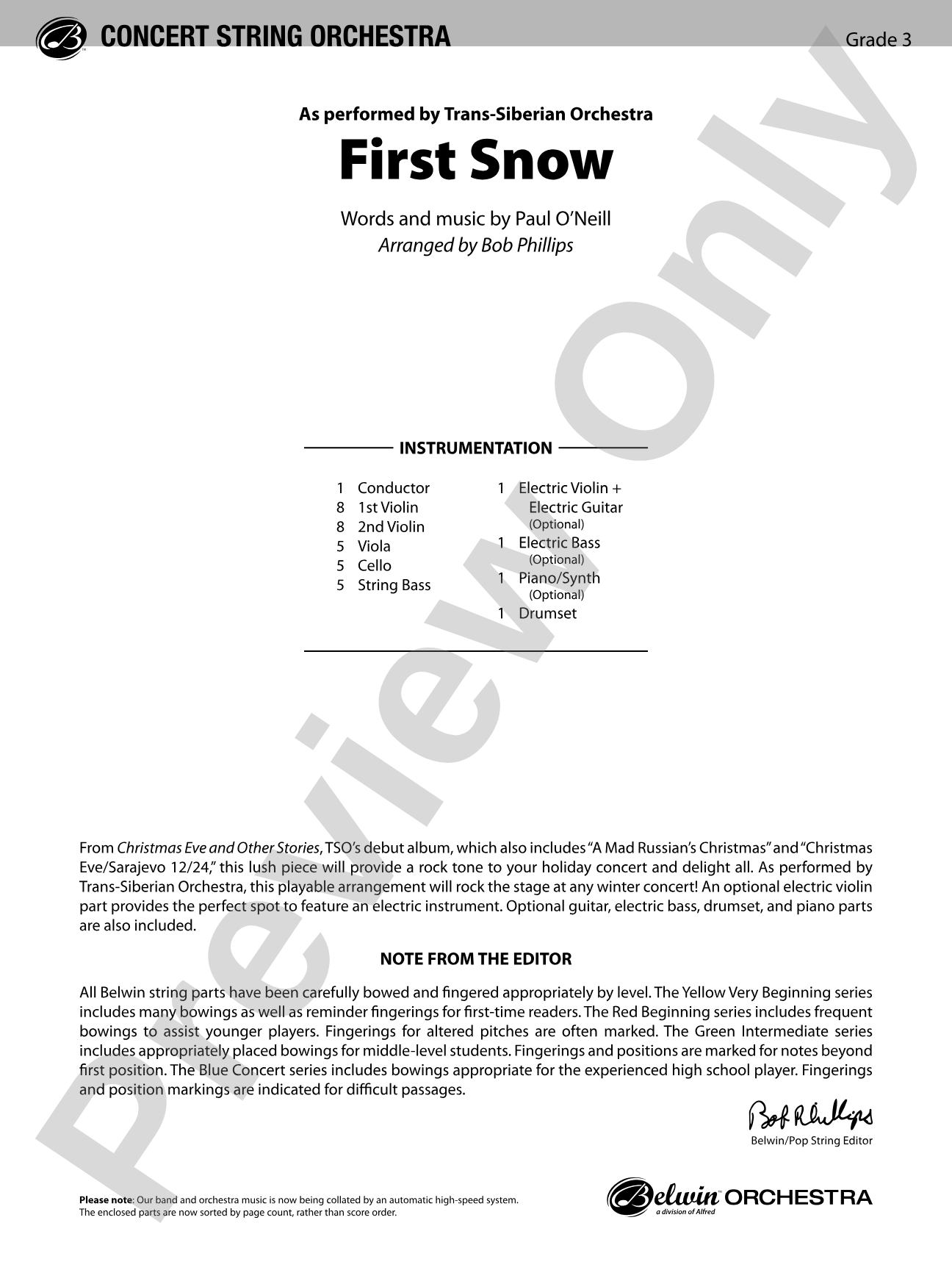 First Snow: String Orchestra Conductor Score & Parts