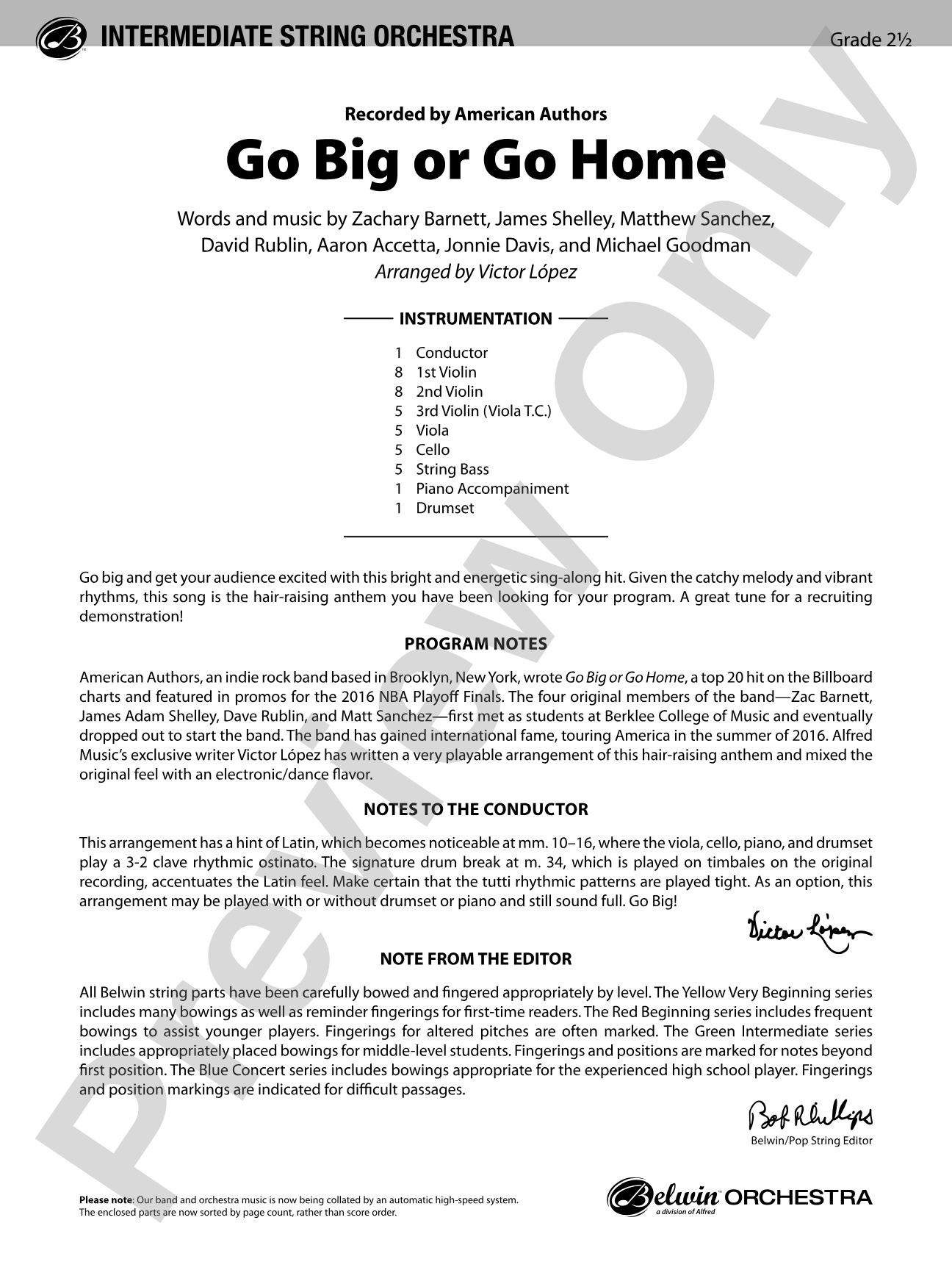 Go Big or Go Home: String Orchestra Conductor Score & Parts