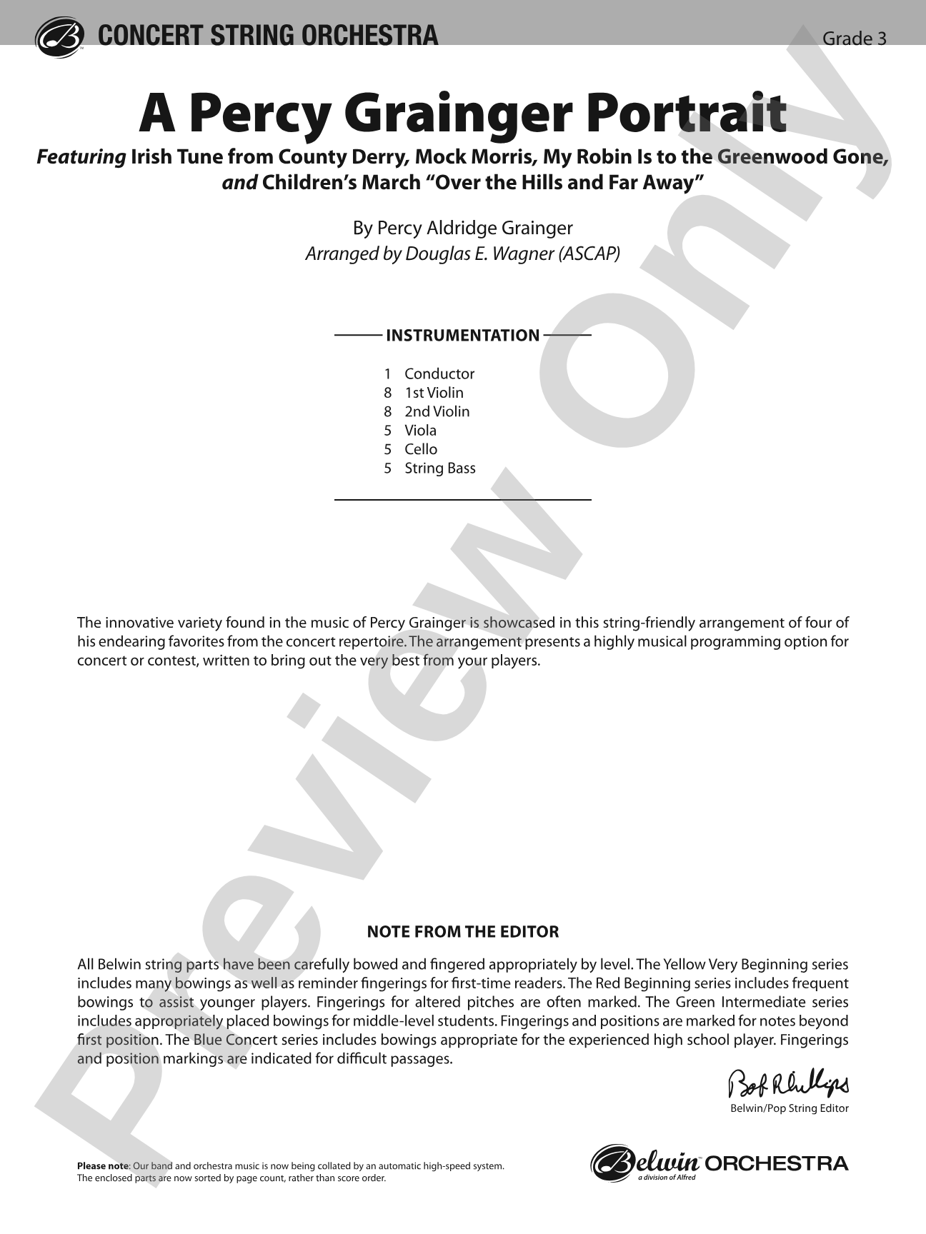 A Percy Grainger Portrait: String Orchestra Conductor Score & Parts