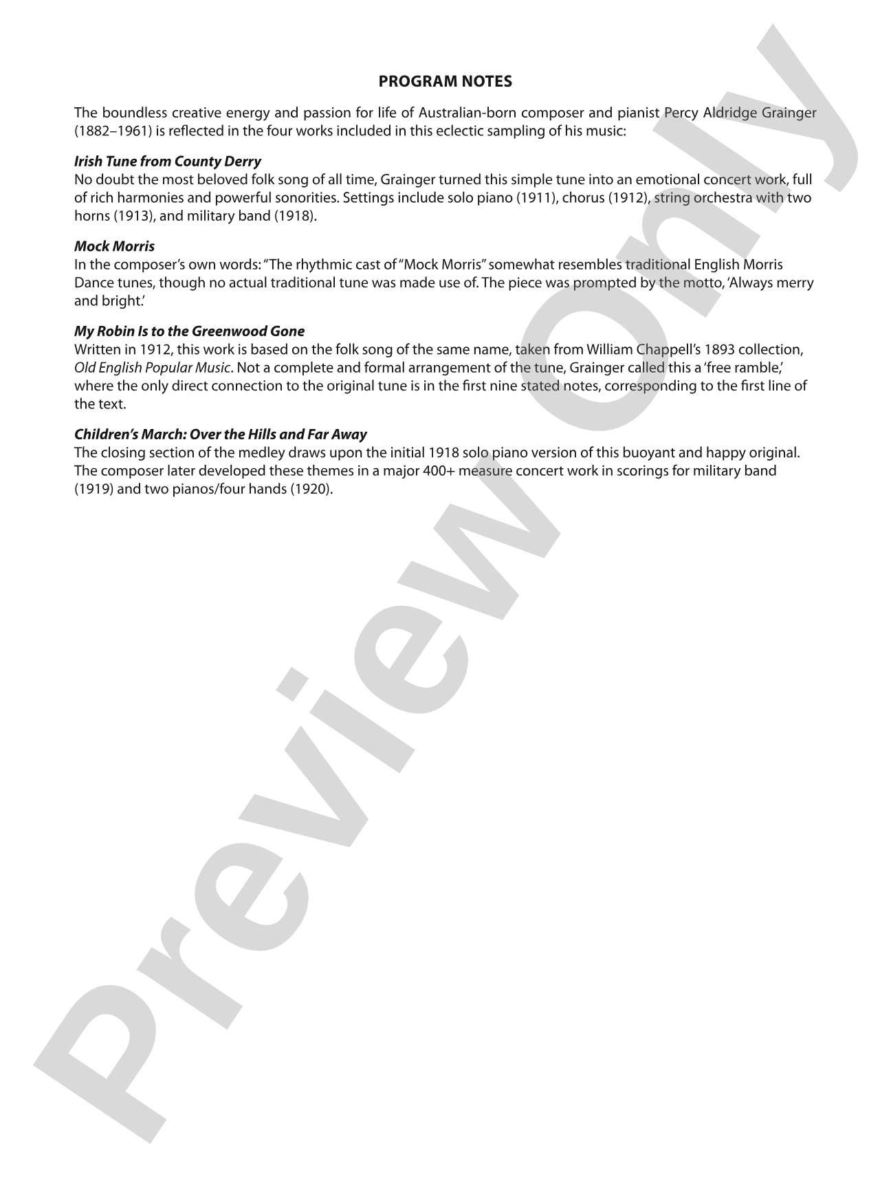 A Percy Grainger Portrait: String Orchestra Conductor Score & Parts