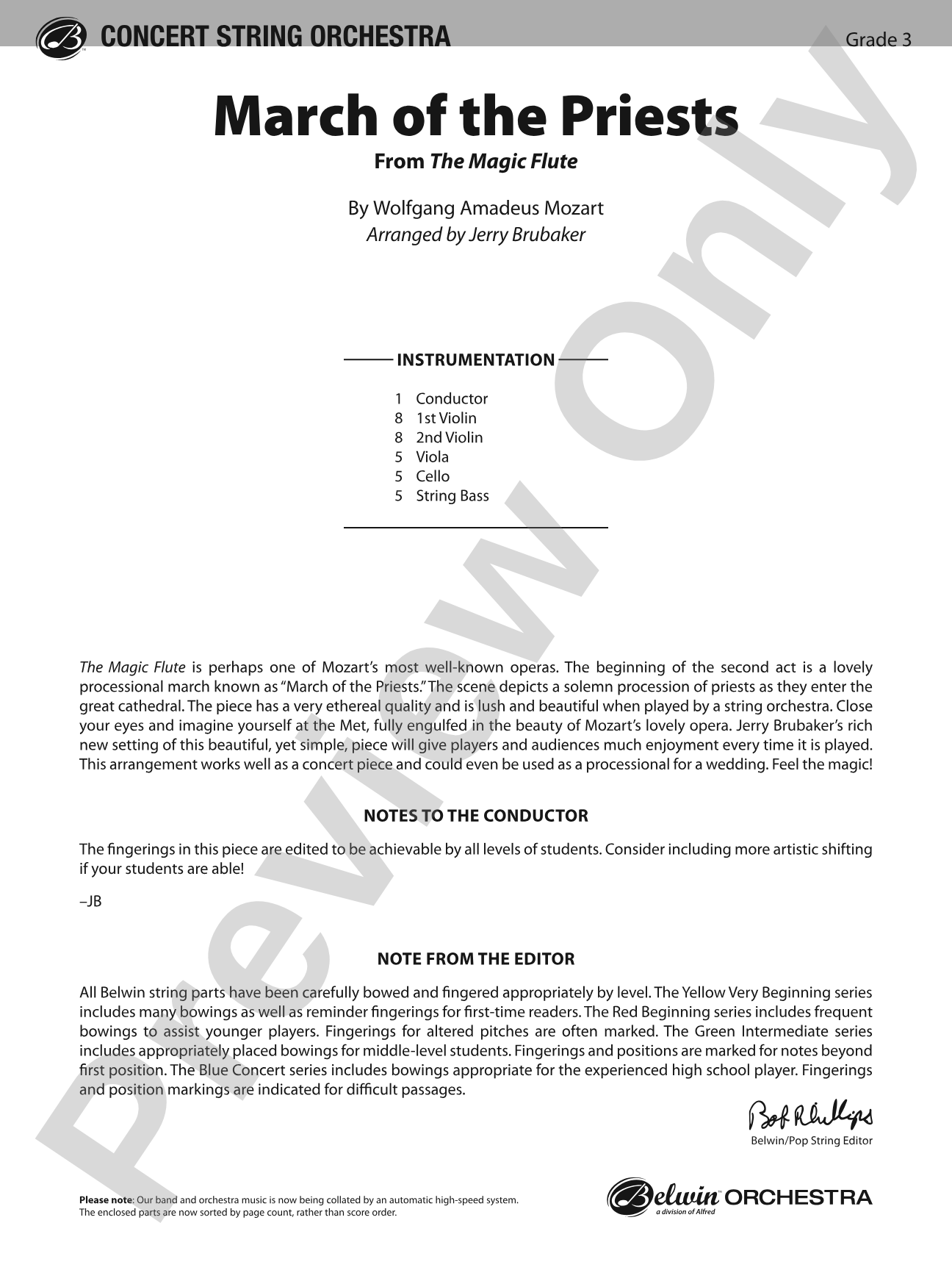 March of the Priests: String Orchestra Conductor Score & Parts