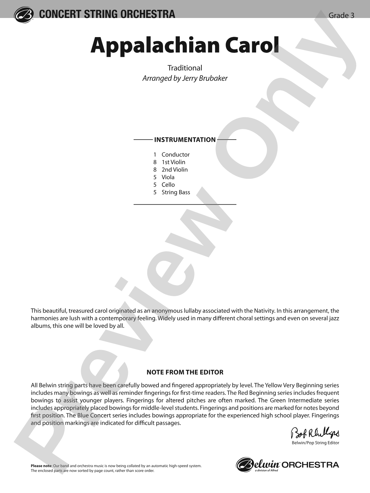 Appalachian Carol: String Orchestra Conductor Score & Parts