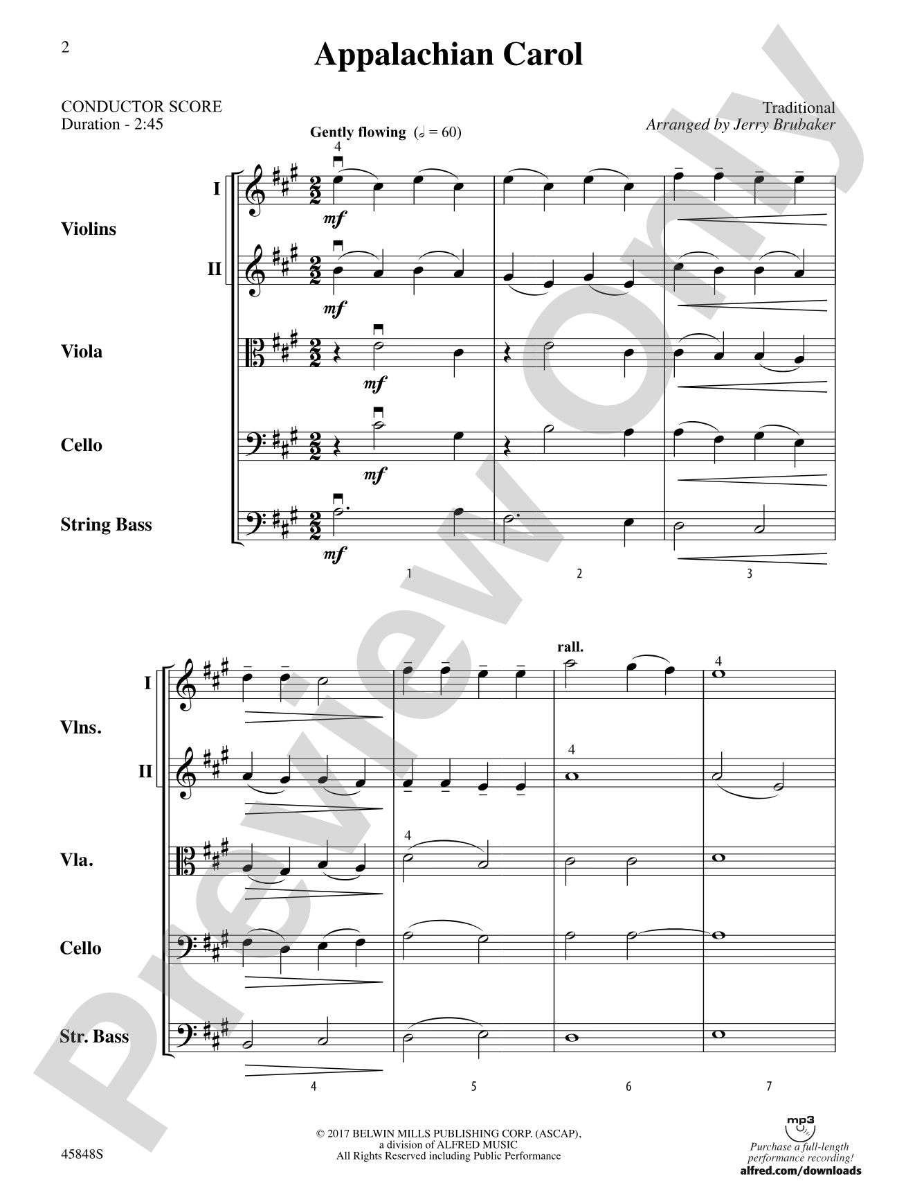 Appalachian Carol: String Orchestra Conductor Score & Parts