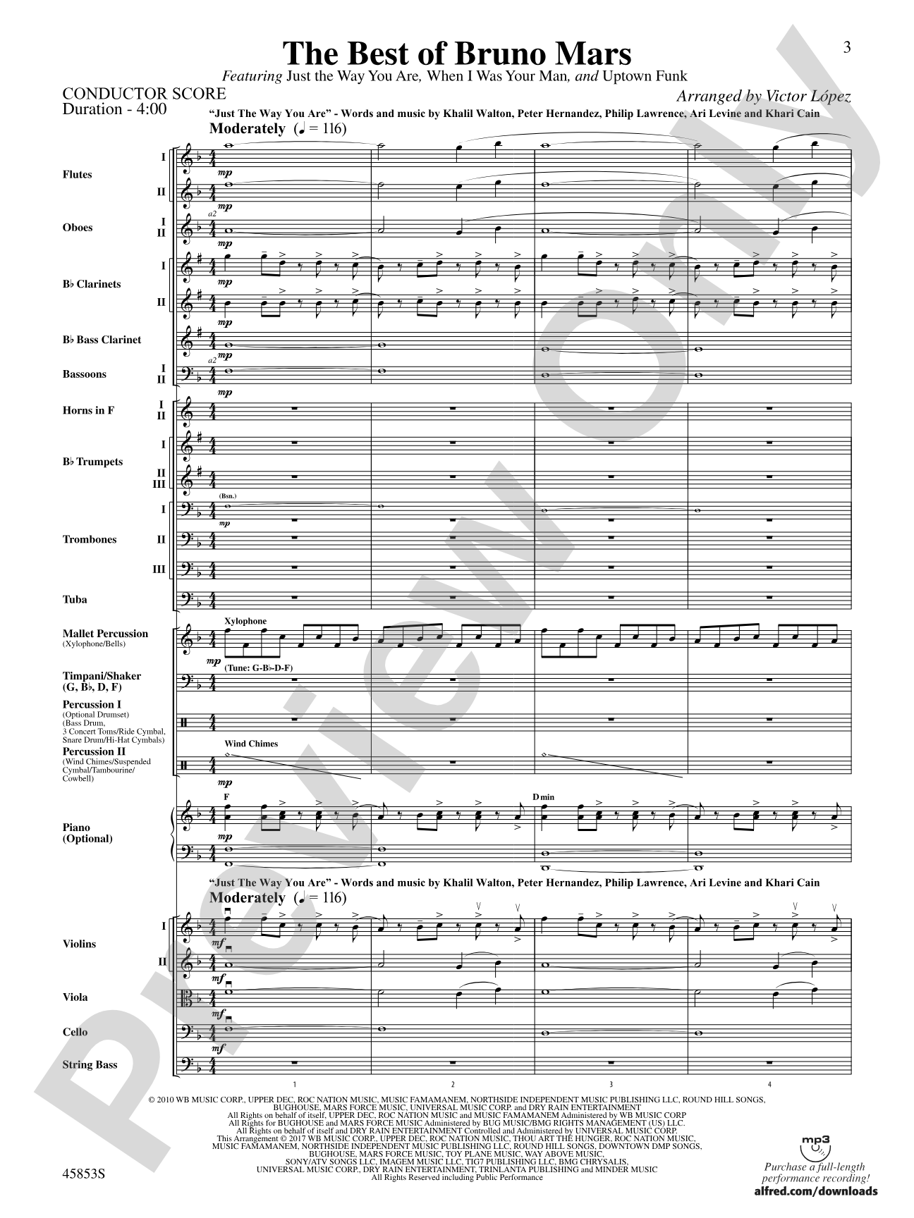 The Best of Bruno Mars: Full Orchestra Conductor Score & Parts