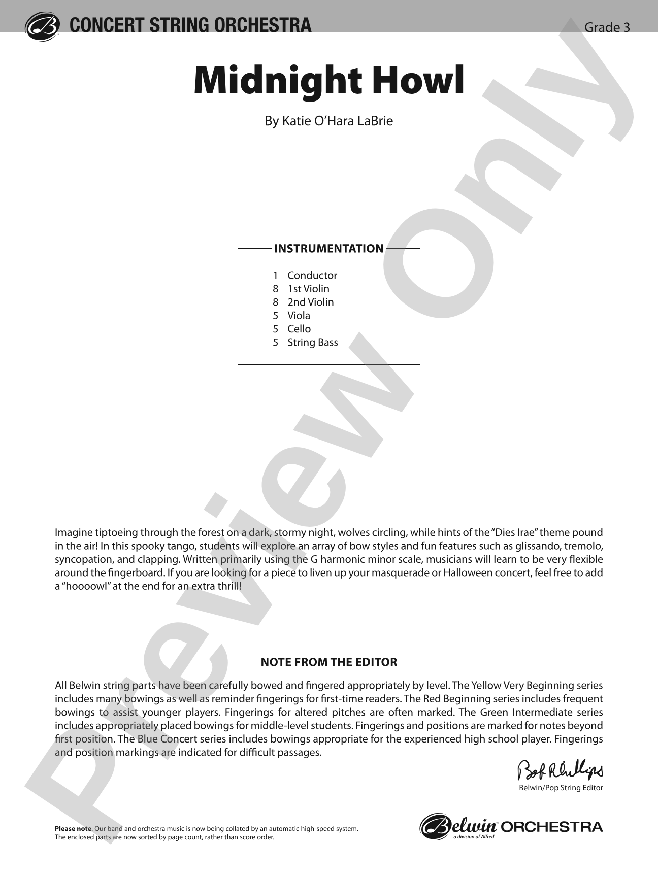 Midnight Howl: String Orchestra Conductor Score & Parts