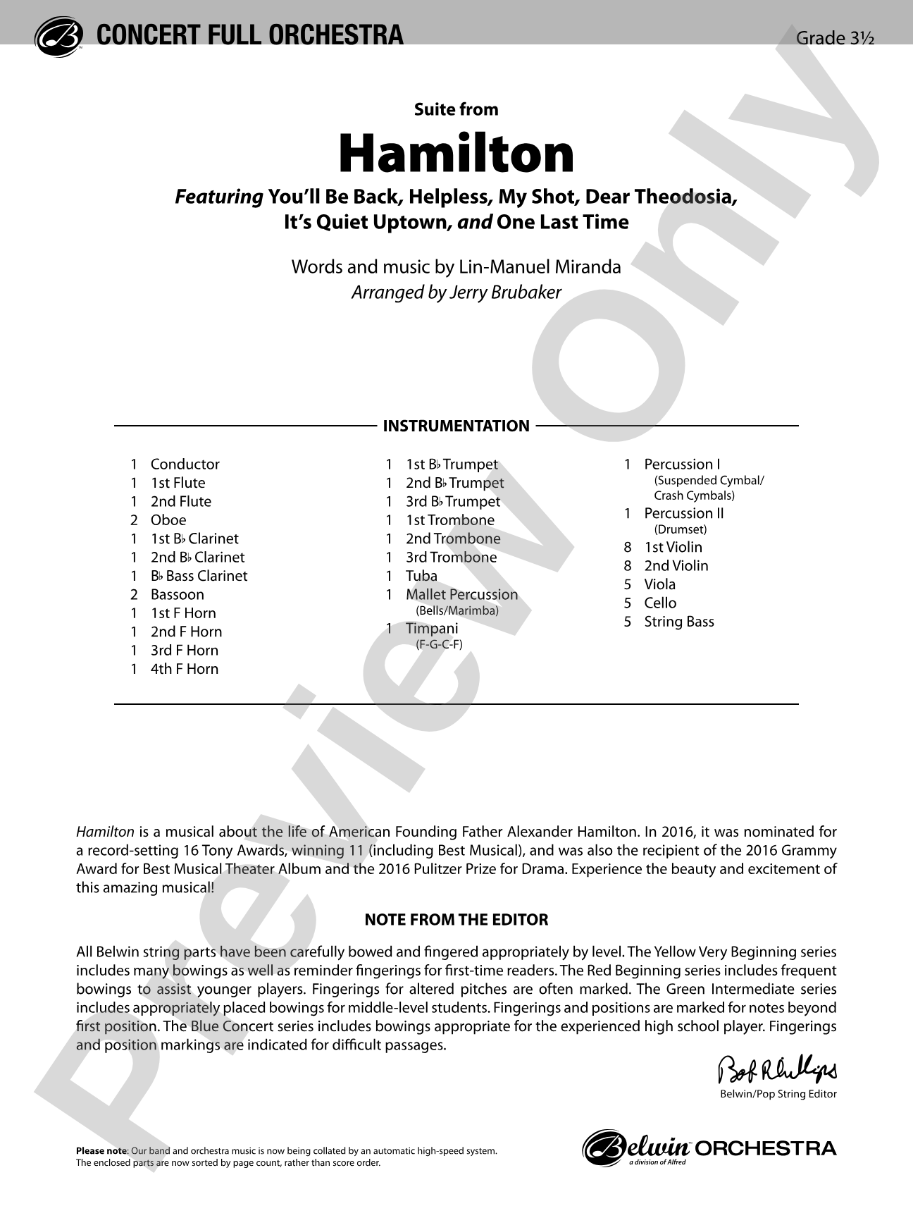 Hamilton, Suite from: Score