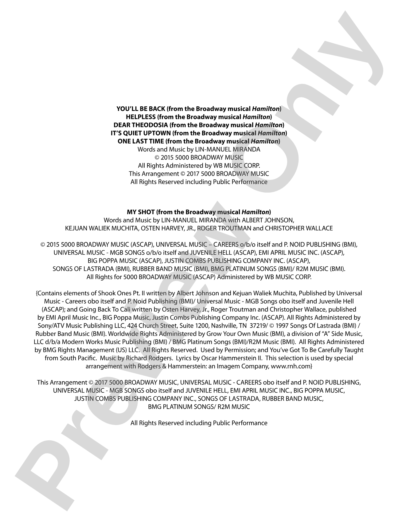 Hamilton, Suite from: Score