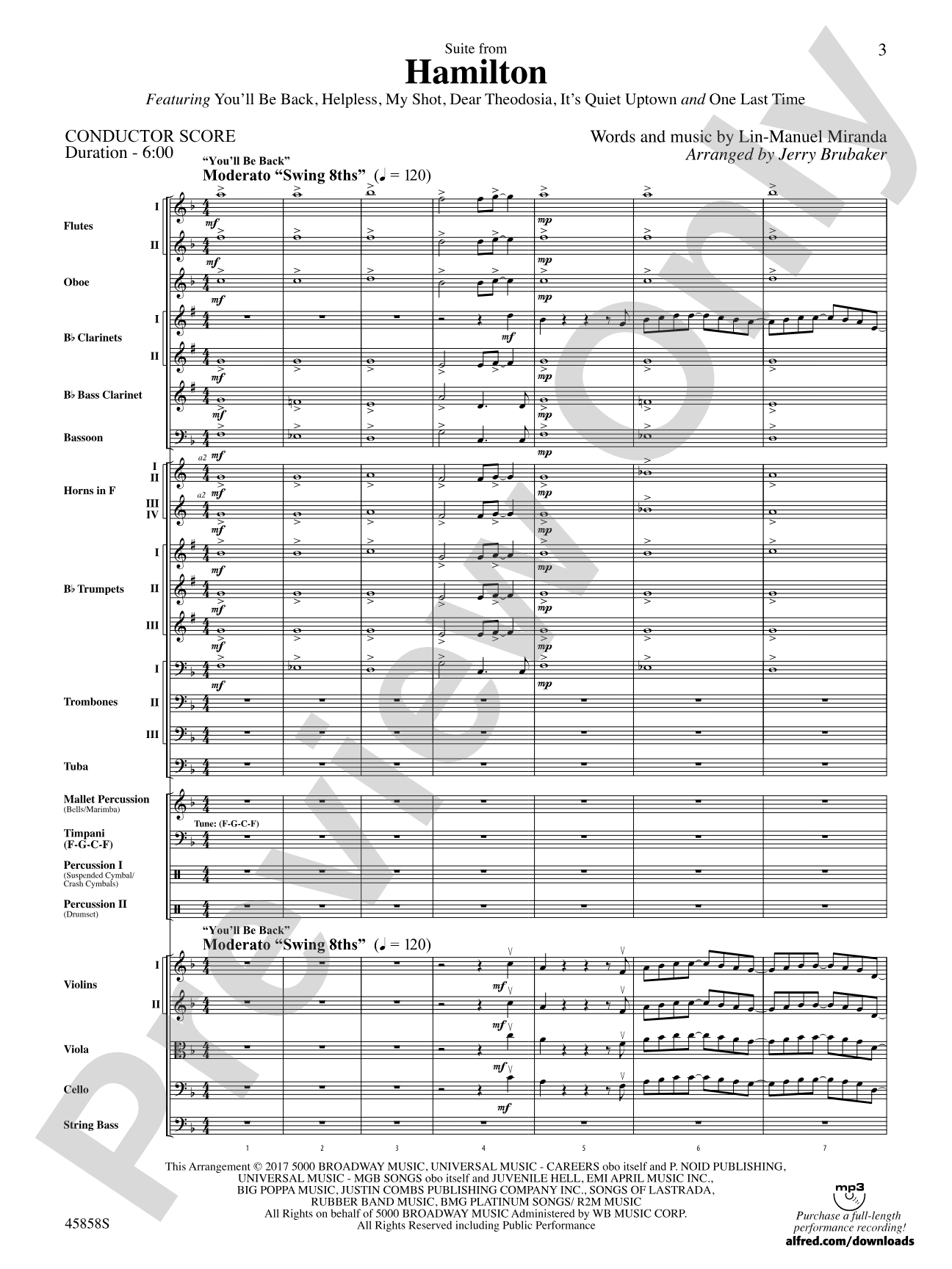 Hamilton, Suite from: Score