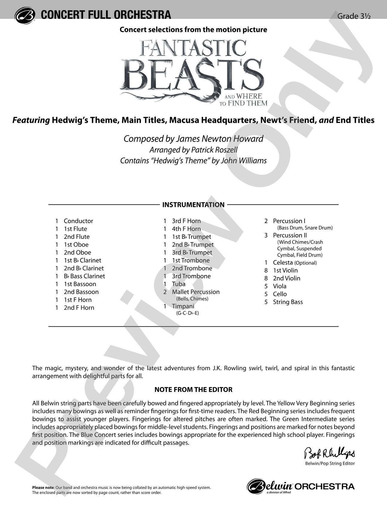 Fantastic Beasts and Where to Find Them: Full Orchestra Conductor Score & Parts