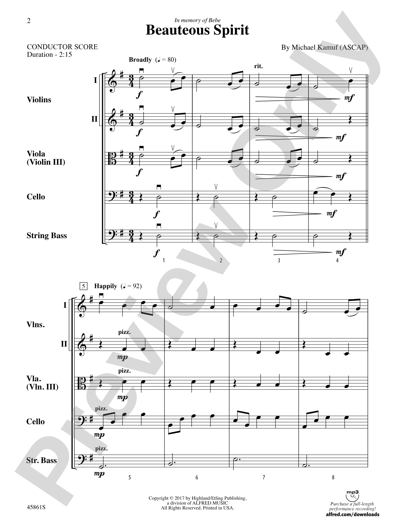 Beauteous Spirit: String Orchestra Conductor Score & Parts