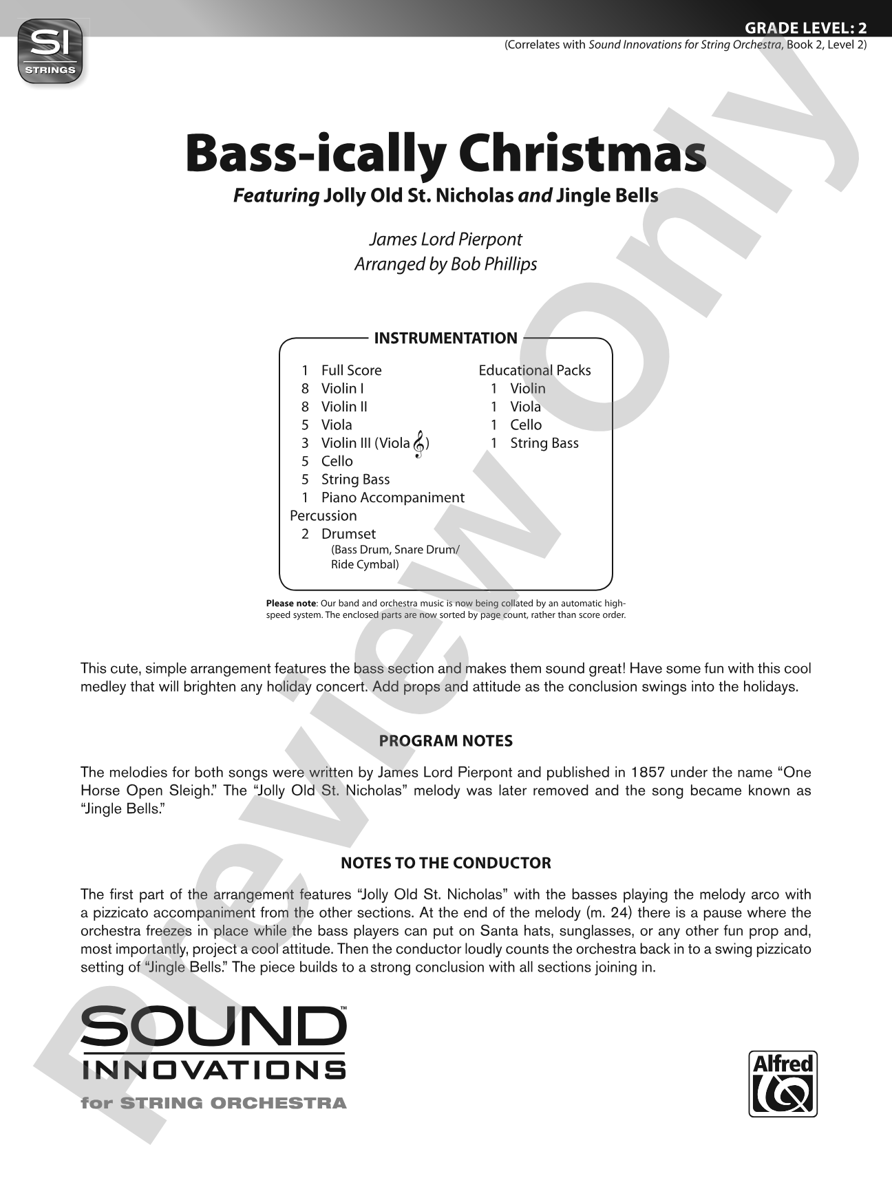 Bass-ically Christmas: String Orchestra Conductor Score & Parts