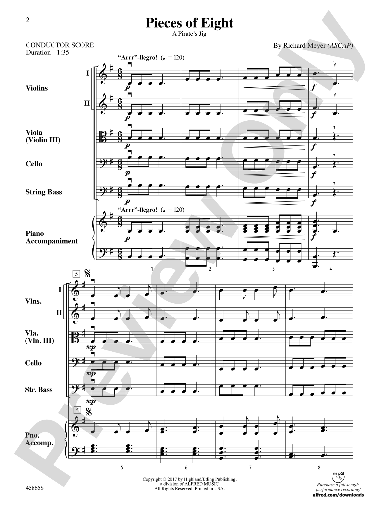 Pieces of Eight: String Orchestra Conductor Score & Parts