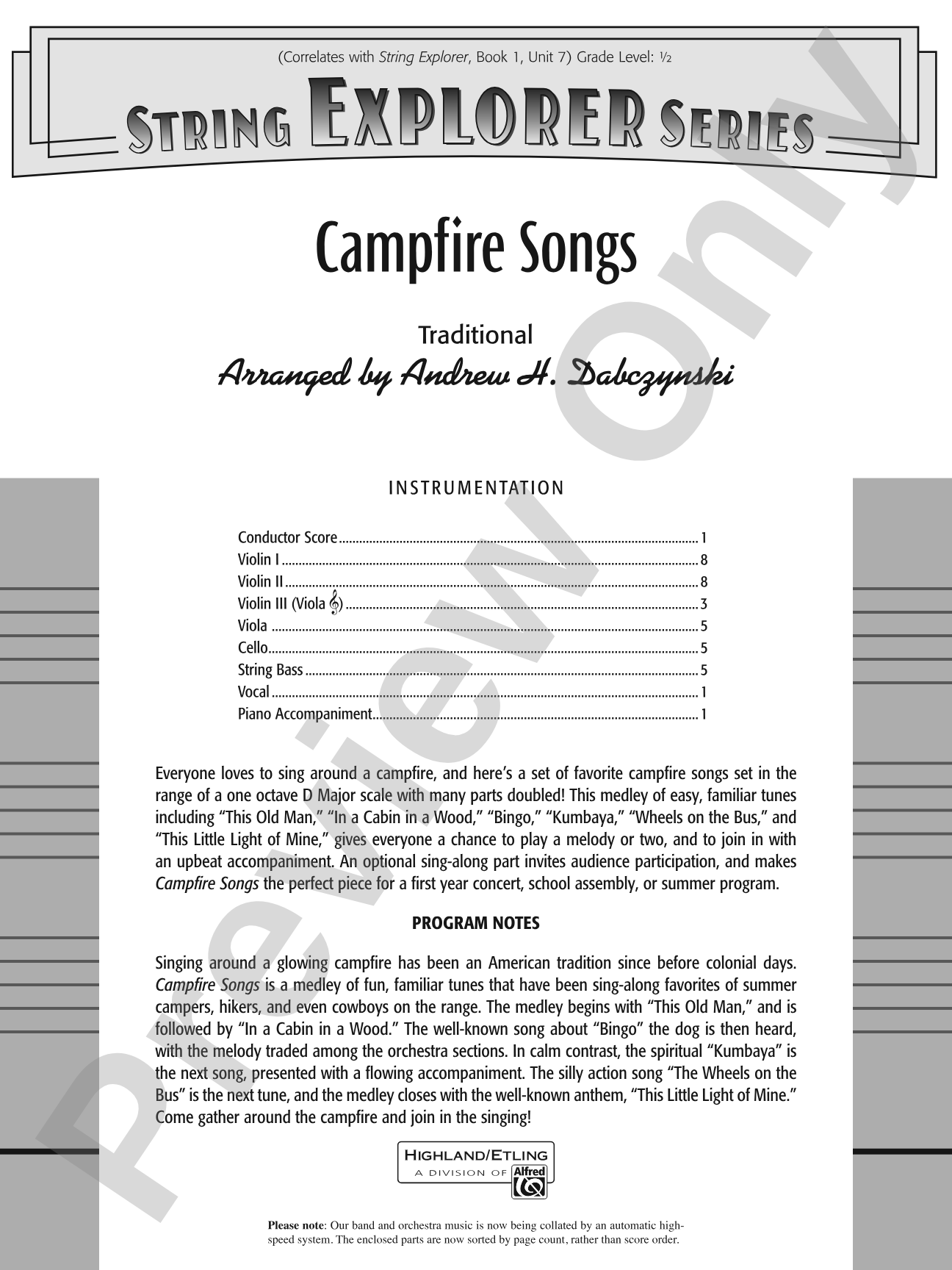 Campfire Songs: String Orchestra Conductor Score & Parts