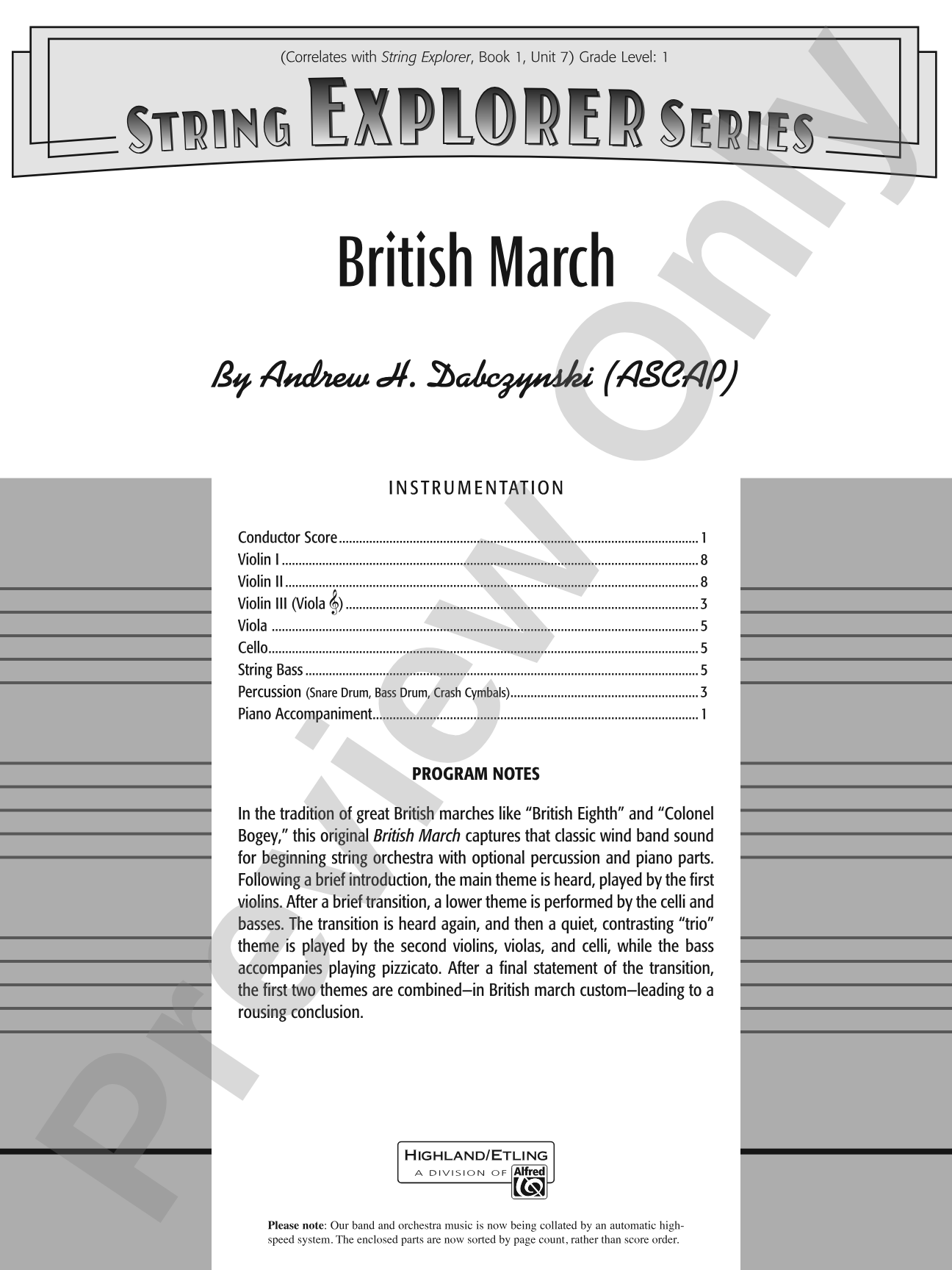 British March: String Orchestra Conductor Score & Parts