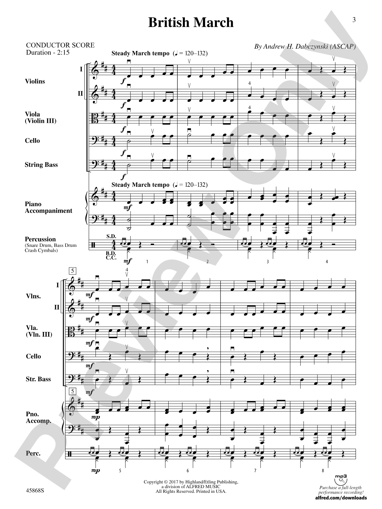 British March: String Orchestra Conductor Score & Parts