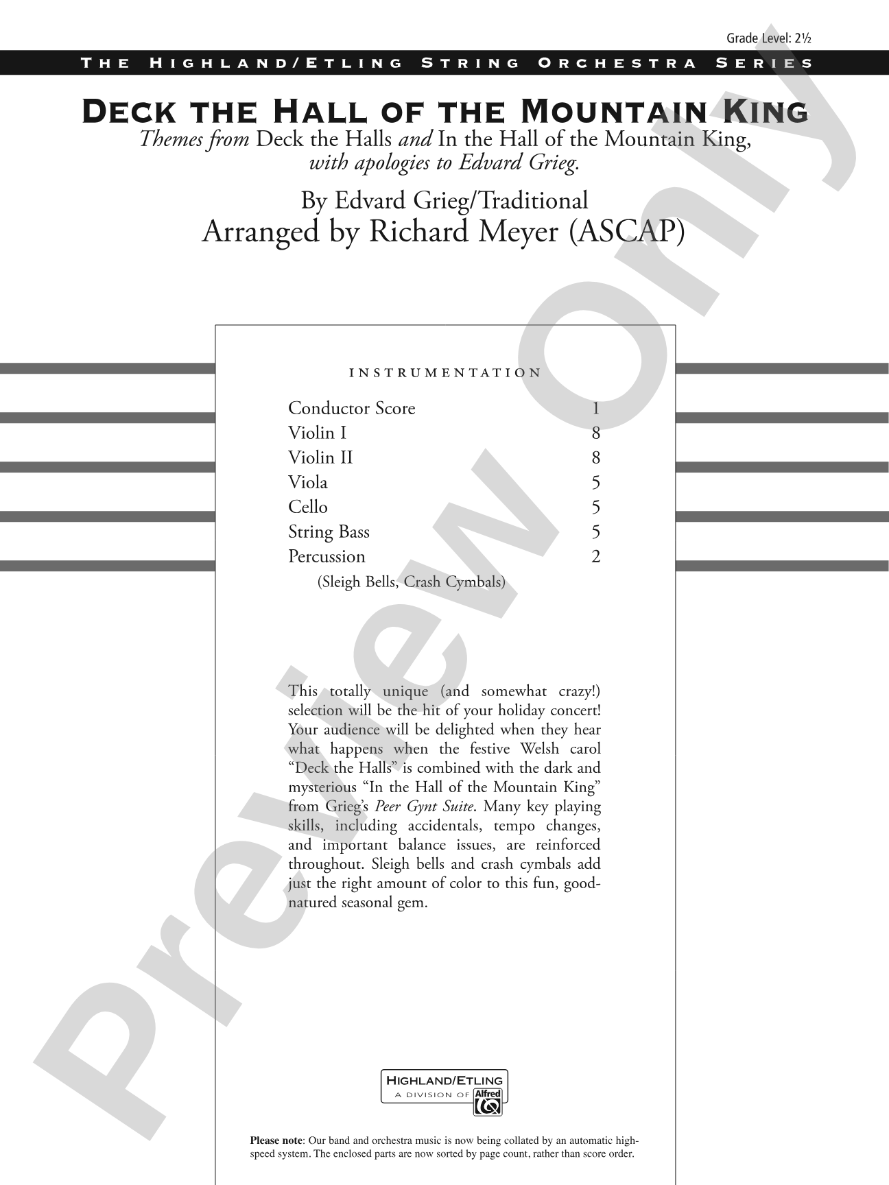 Deck the Hall of the Mountain King: String Orchestra Conductor Score & Parts