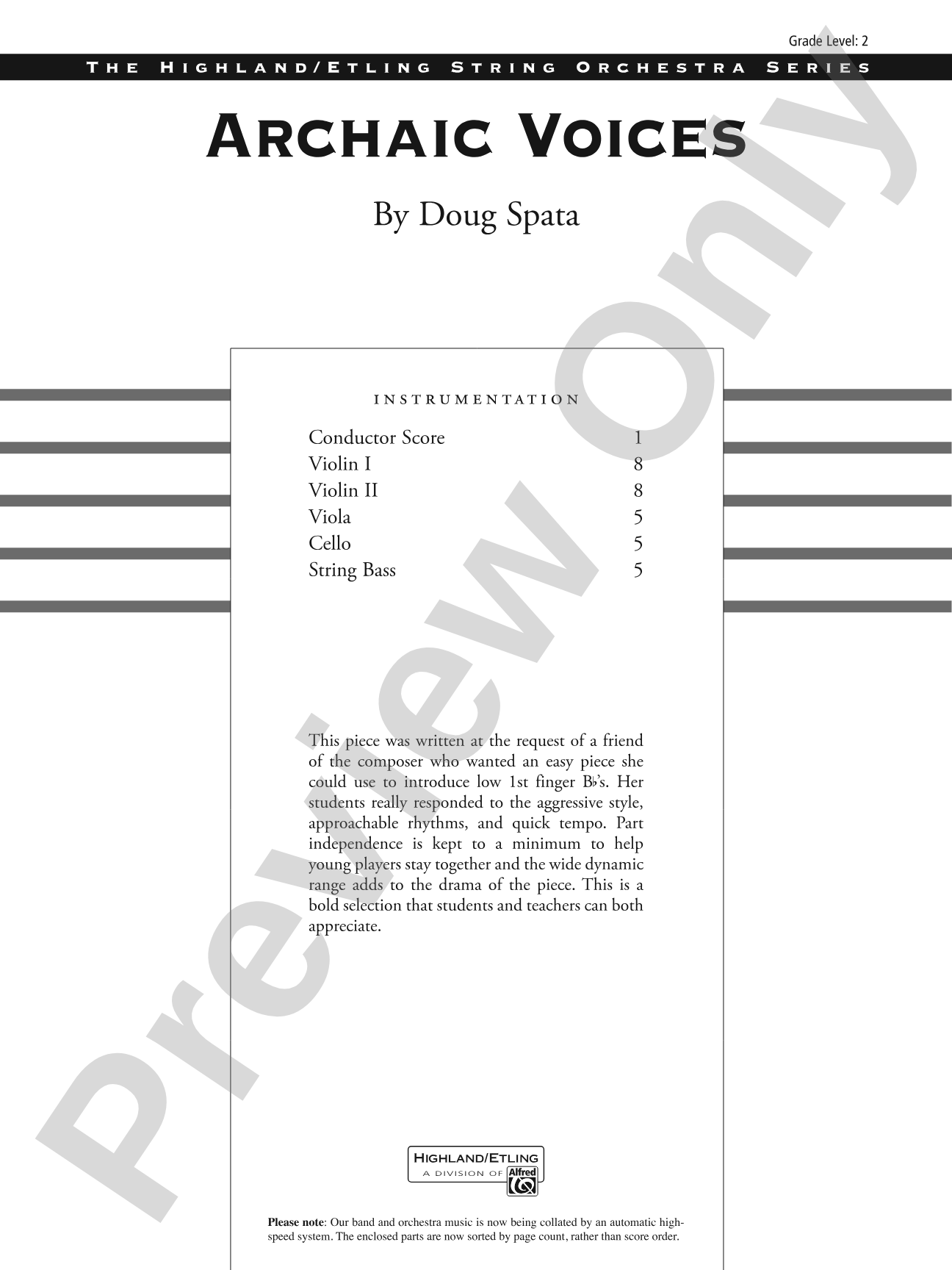 Archaic Voices: String Orchestra Conductor Score & Parts