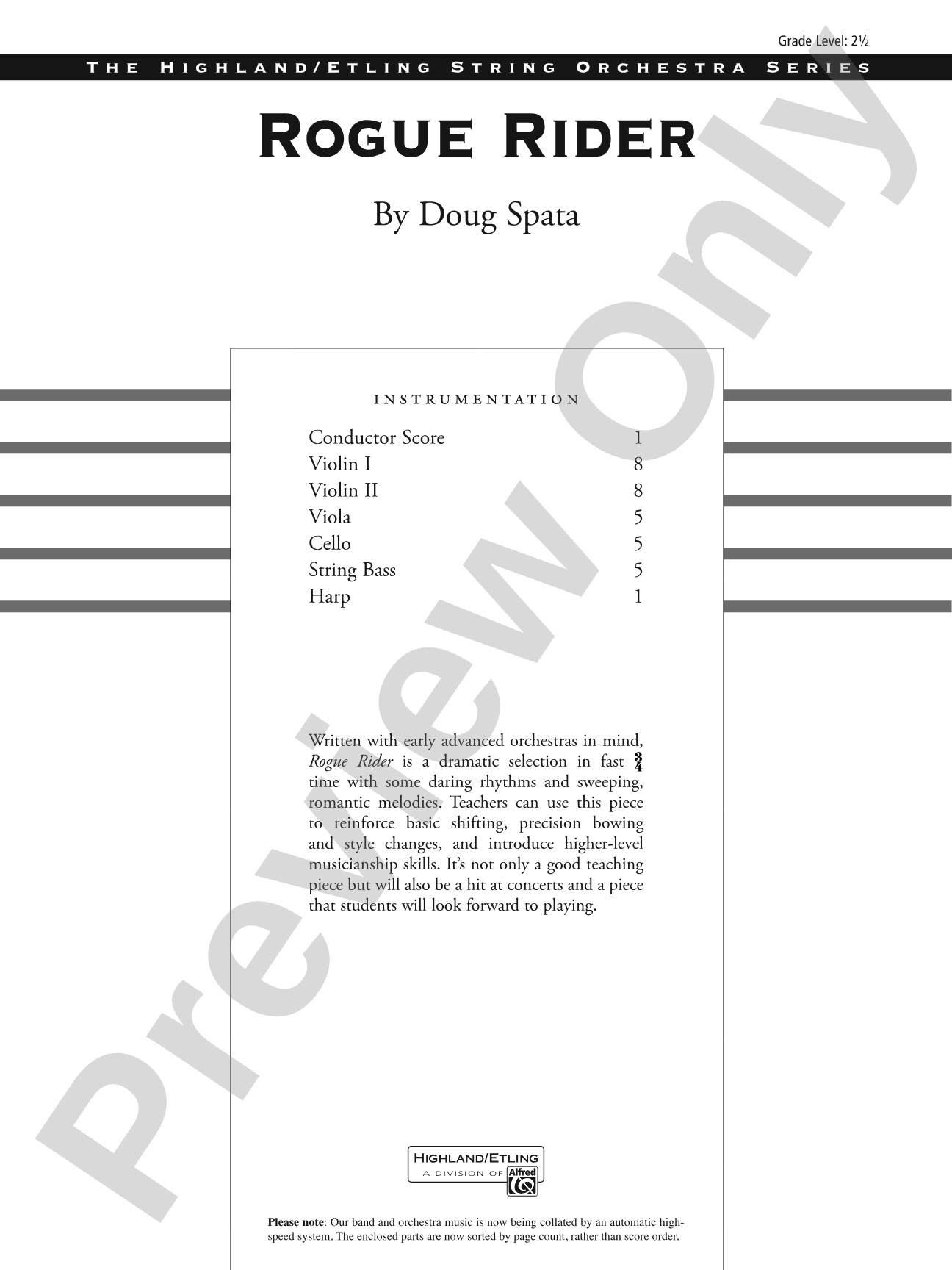 Rogue Rider: String Orchestra Conductor Score & Parts