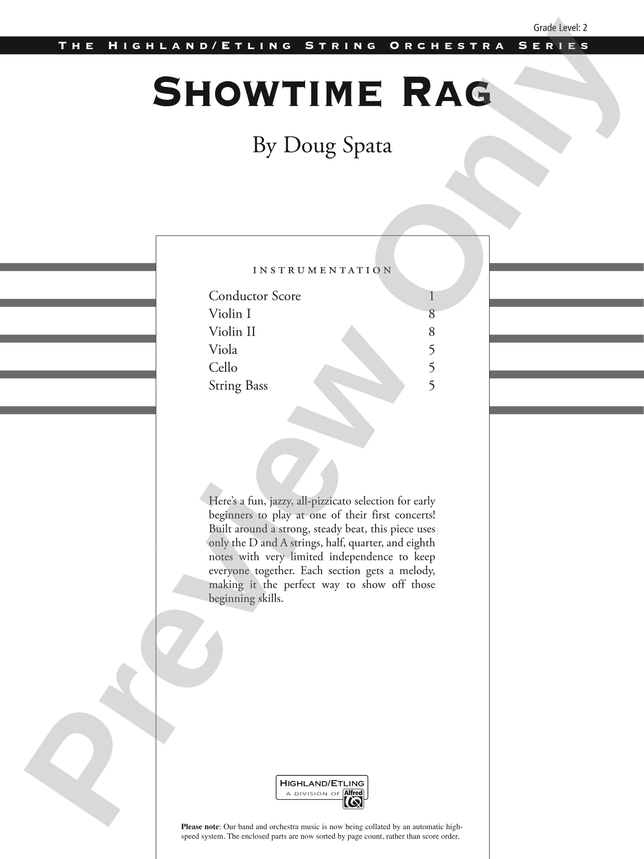 Showtime Rag: String Orchestra Conductor Score & Parts