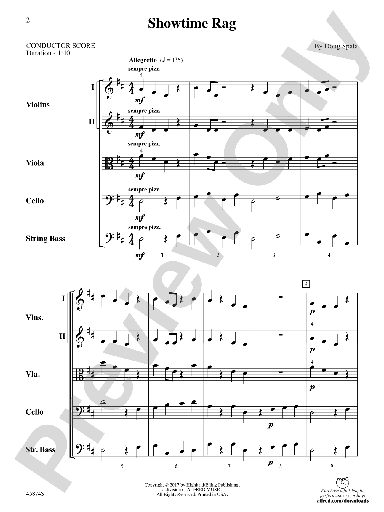 Showtime Rag: String Orchestra Conductor Score & Parts