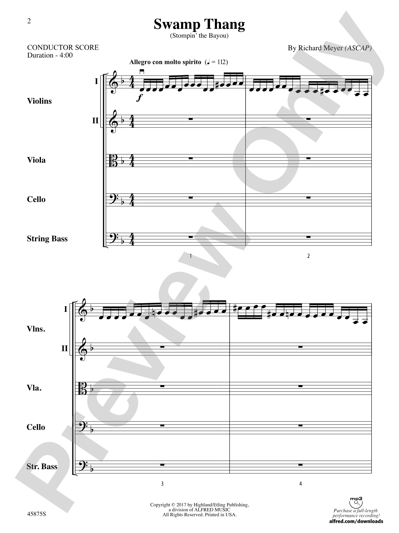 Swamp Thang: String Orchestra Conductor Score & Parts