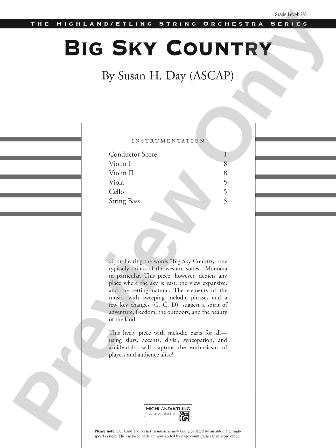 Big Sky Country: String Orchestra Conductor Score & Parts