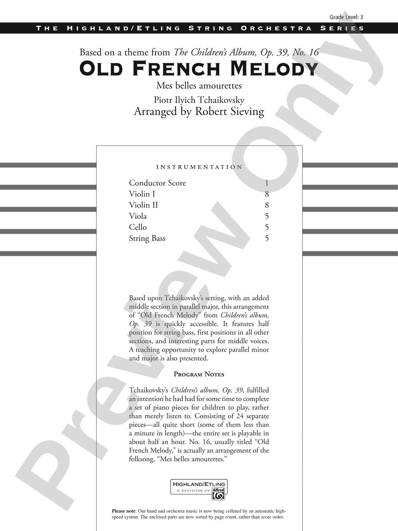 Old French Melody: String Orchestra Conductor Score & Parts