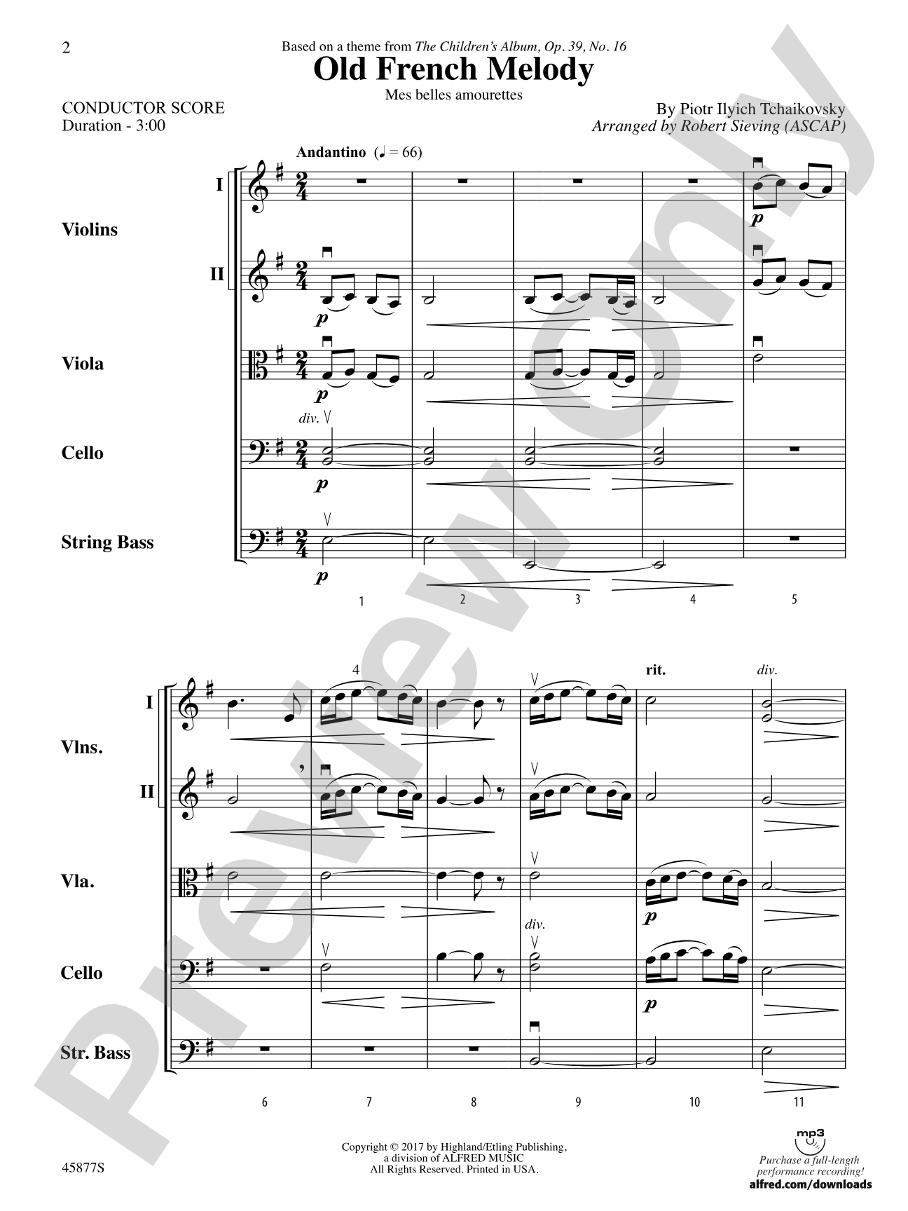 Old French Melody: String Orchestra Conductor Score & Parts