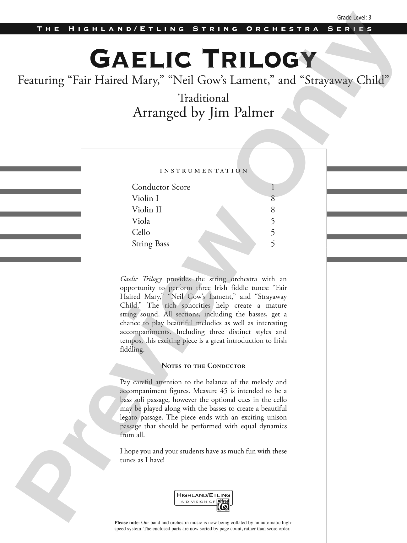 Gaelic Trilogy: String Orchestra Conductor Score & Parts