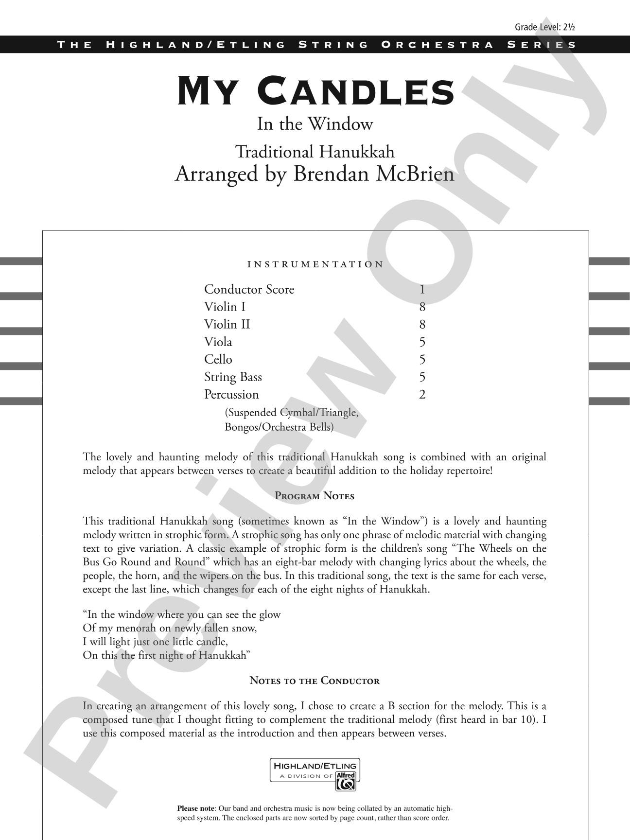 My Candles: String Orchestra Conductor Score & Parts
