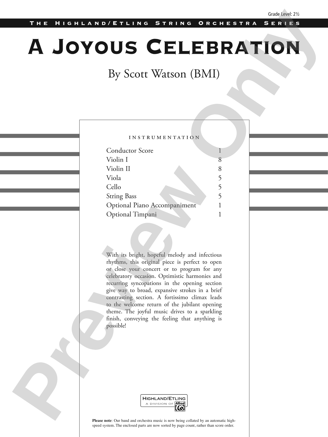 A Joyous Celebration: String Orchestra Conductor Score & Parts
