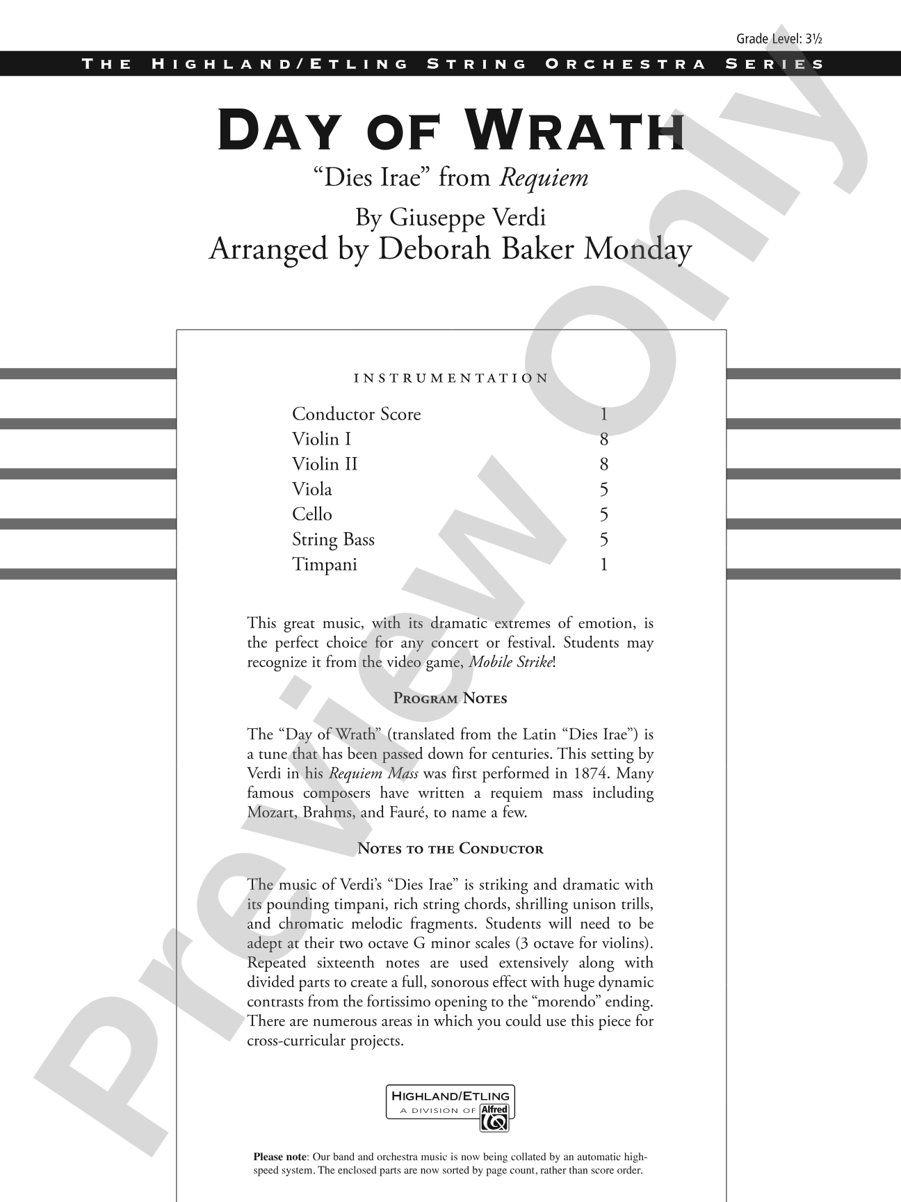 Day of Wrath: String Orchestra Conductor Score & Parts