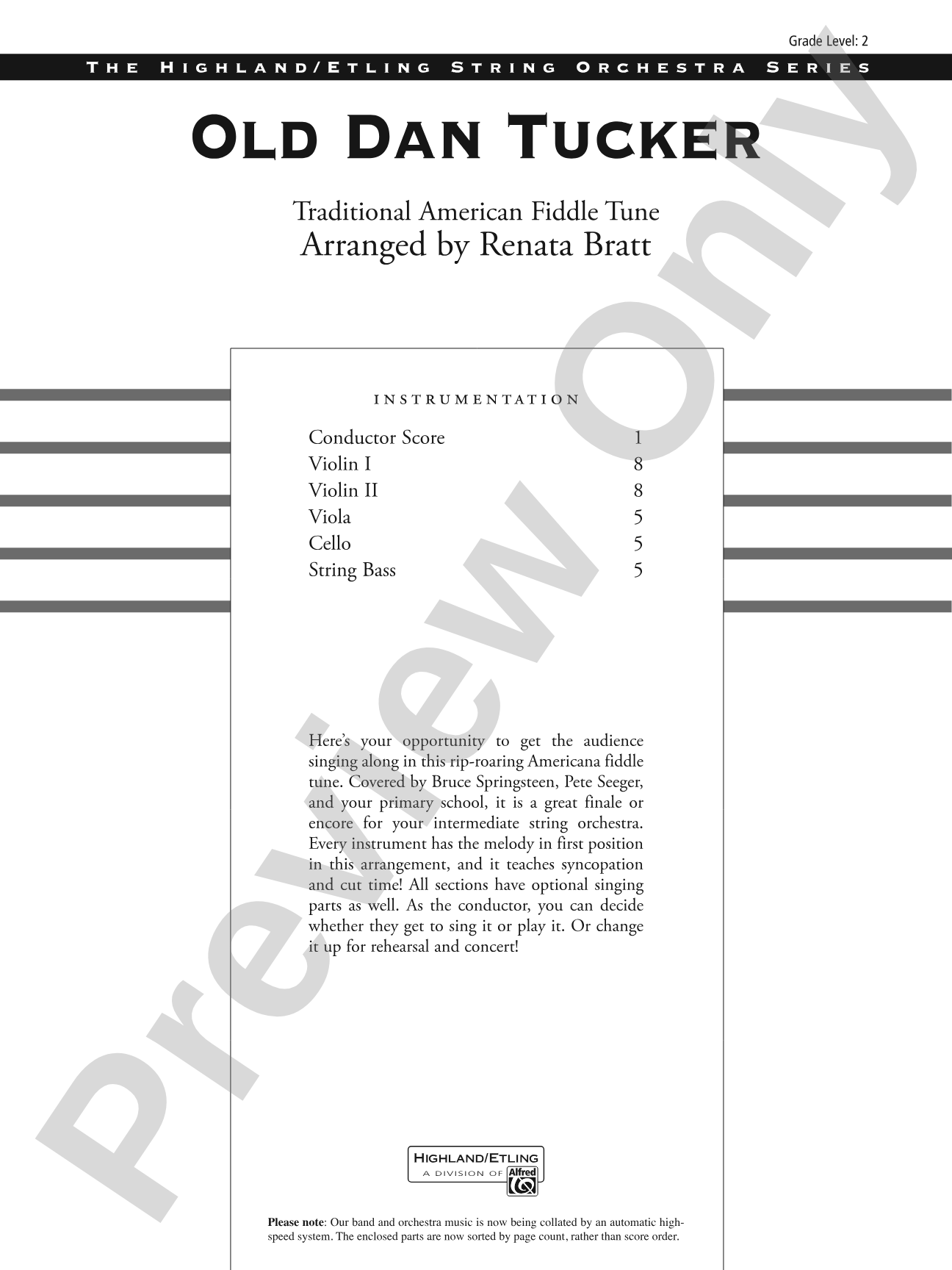 Old Dan Tucker: String Orchestra Conductor Score & Parts