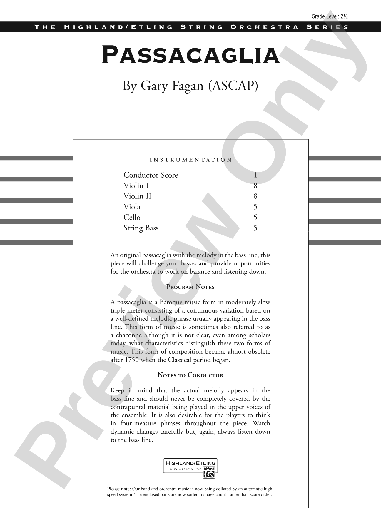Passacaglia: String Orchestra Conductor Score & Parts
