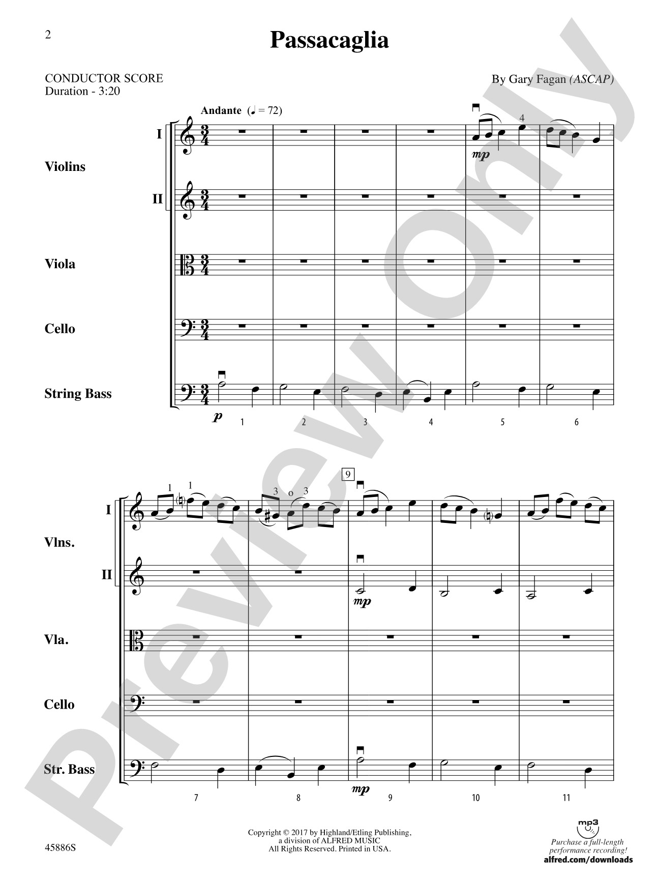 Passacaglia: String Orchestra Conductor Score & Parts