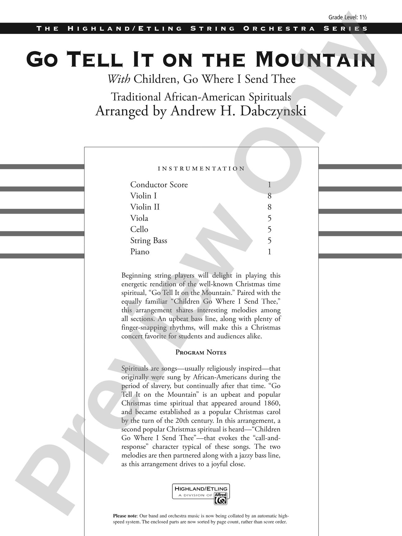 Go Tell It on the Mountain: String Orchestra Conductor Score & Parts