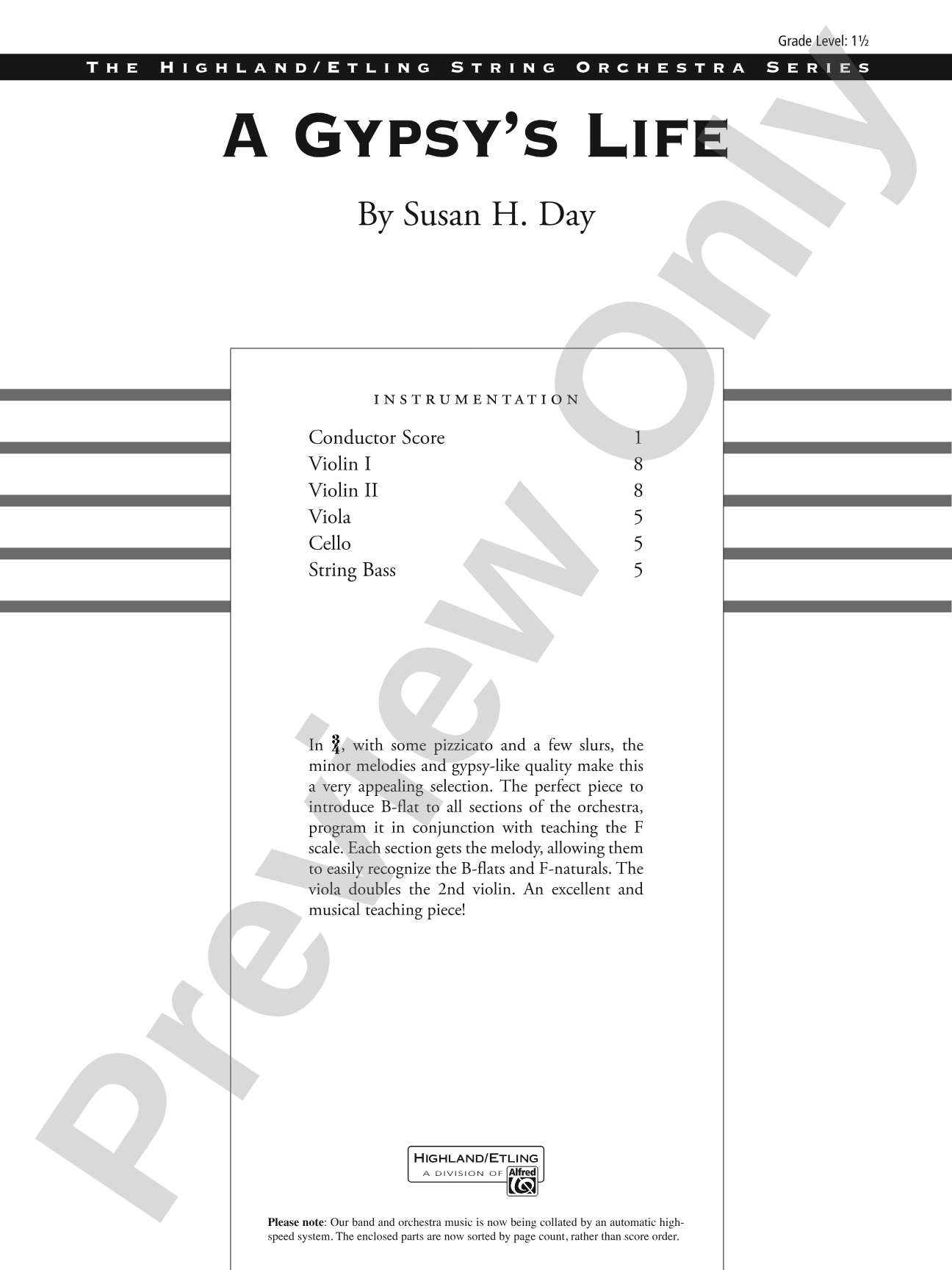 A Gypsy's Life: String Orchestra Conductor Score & Parts