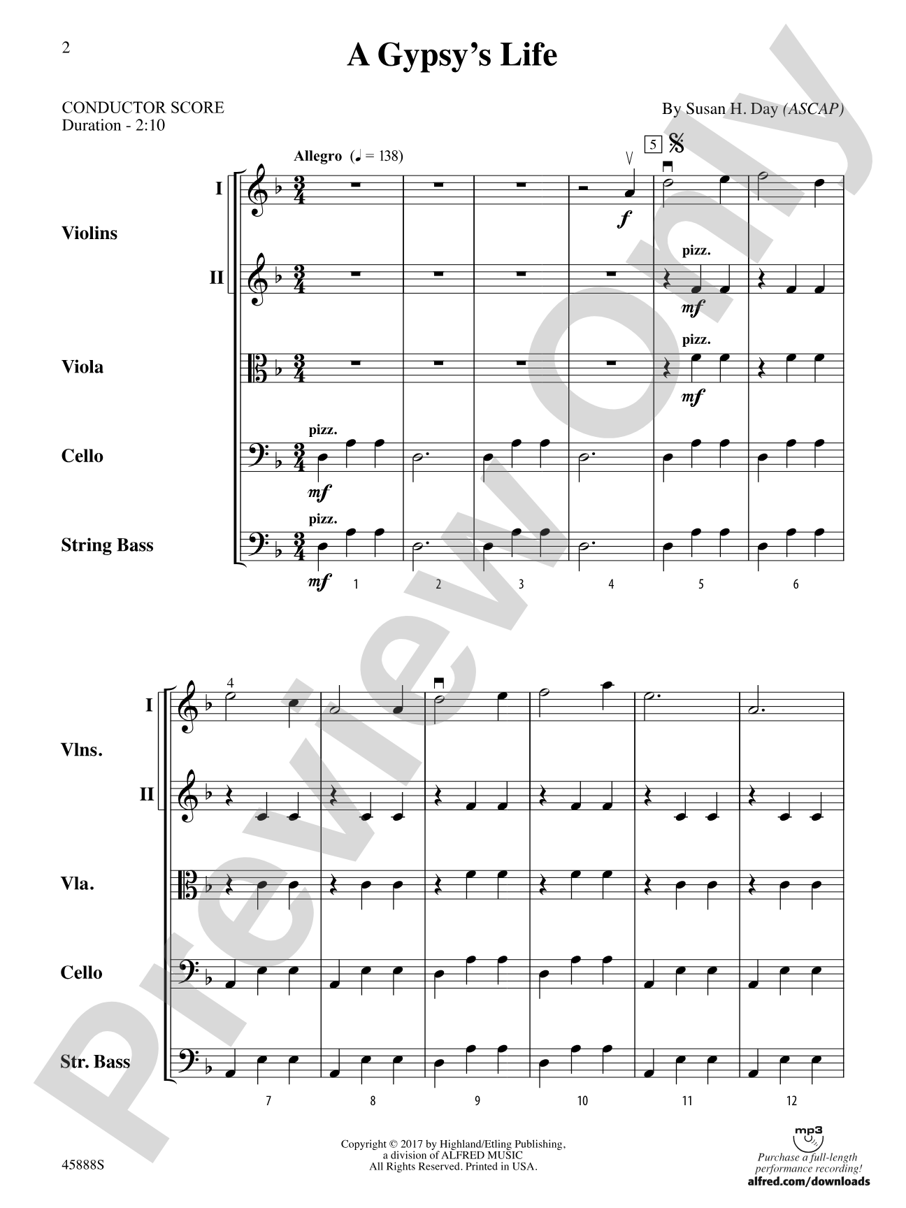 A Gypsy's Life: String Orchestra Conductor Score & Parts