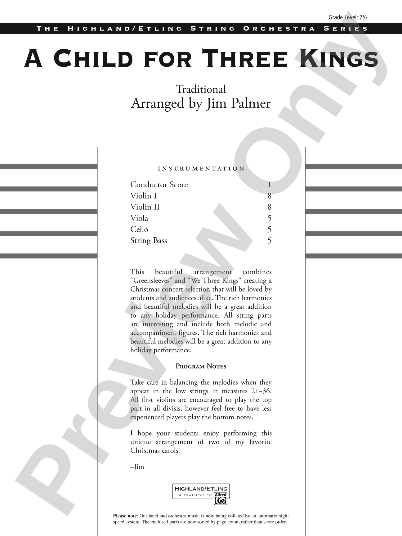 A Child for Three Kings: String Orchestra Conductor Score & Parts