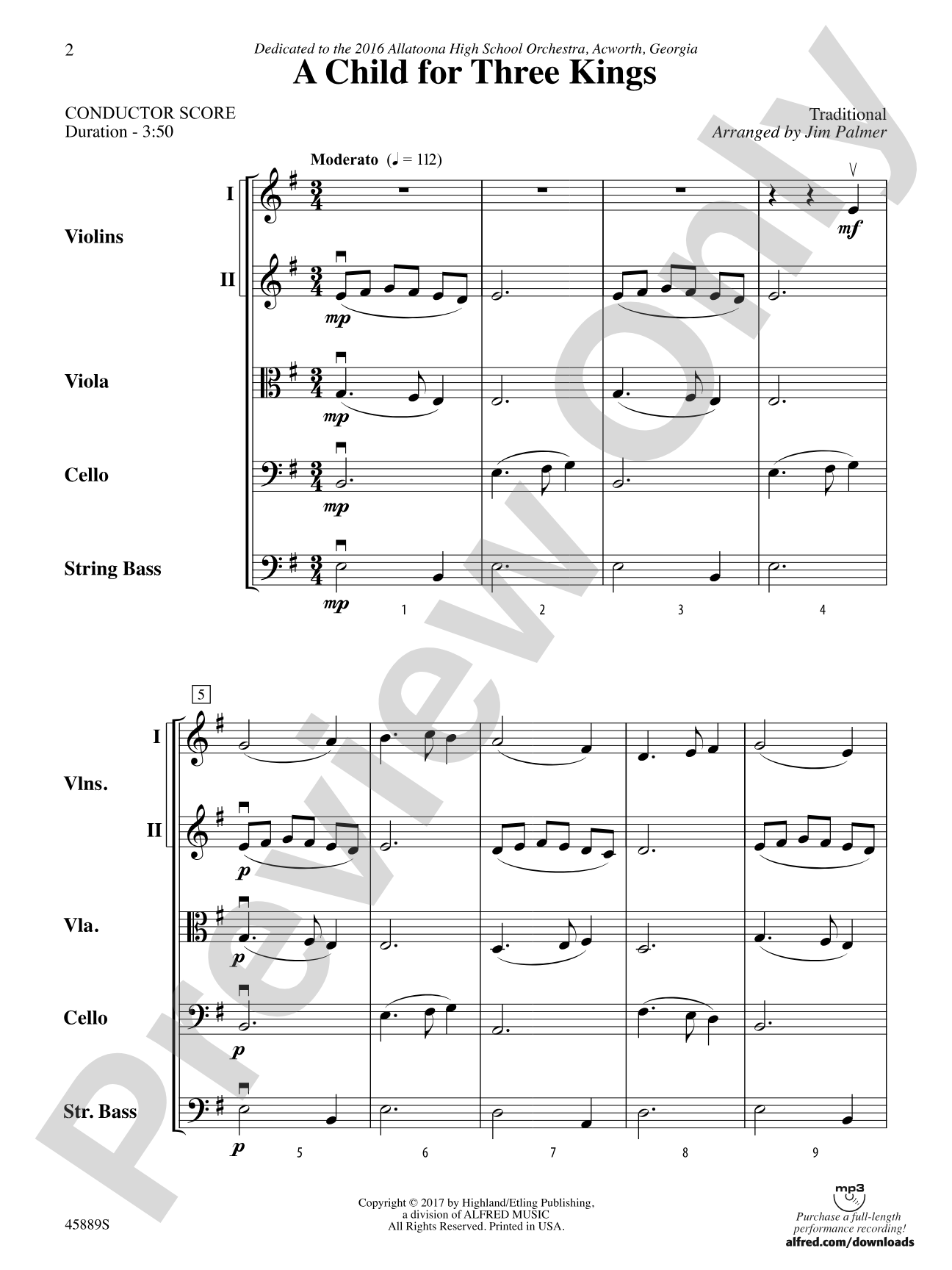 A Child for Three Kings: String Orchestra Conductor Score & Parts