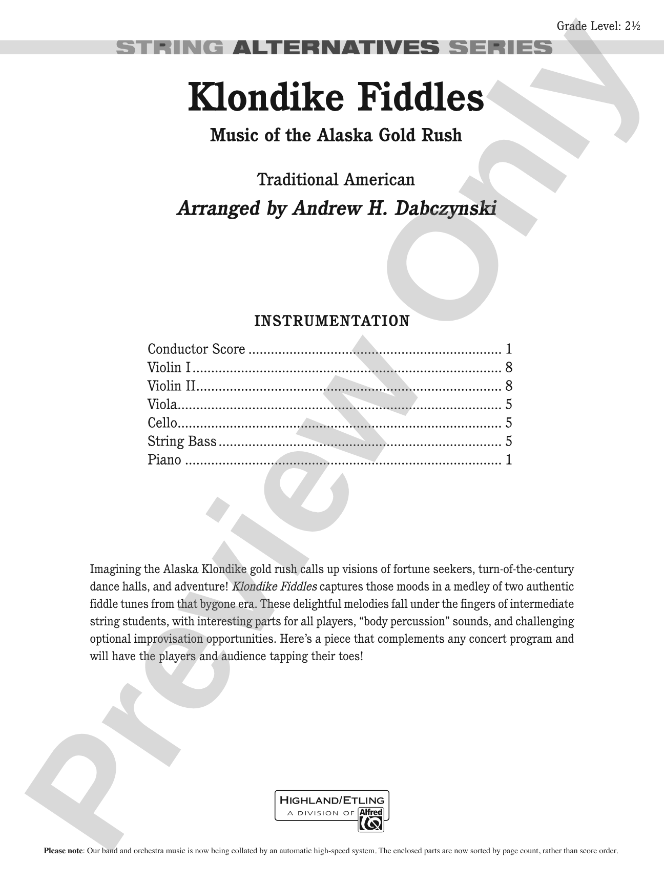Klondike Fiddles: String Orchestra Conductor Score & Parts