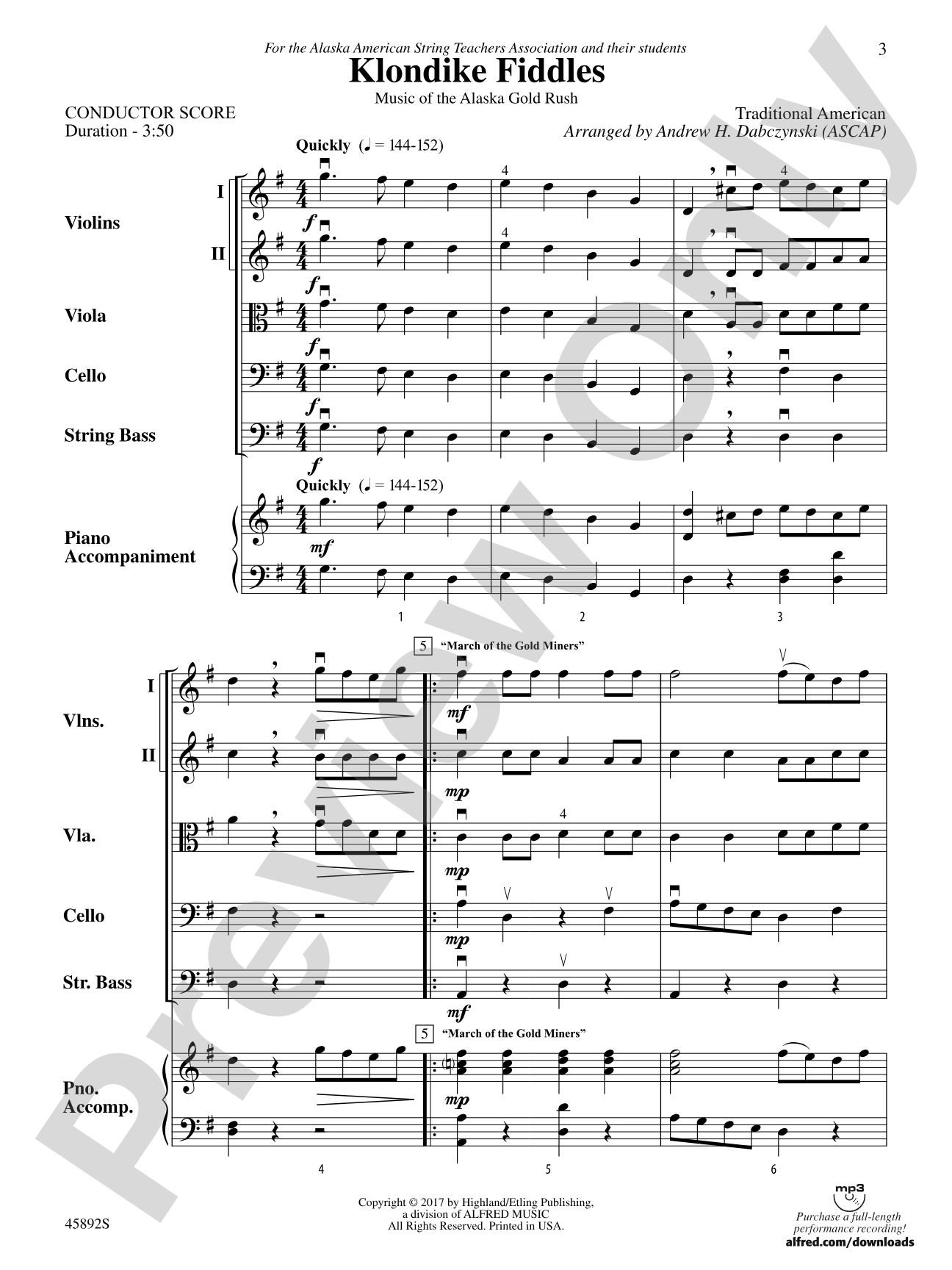 Klondike Fiddles: String Orchestra Conductor Score & Parts