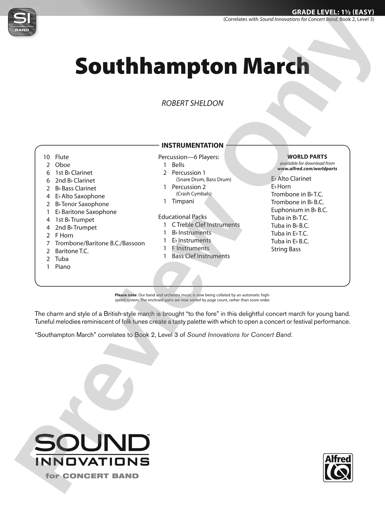 Southampton March: Concert Band Conductor Score & Parts