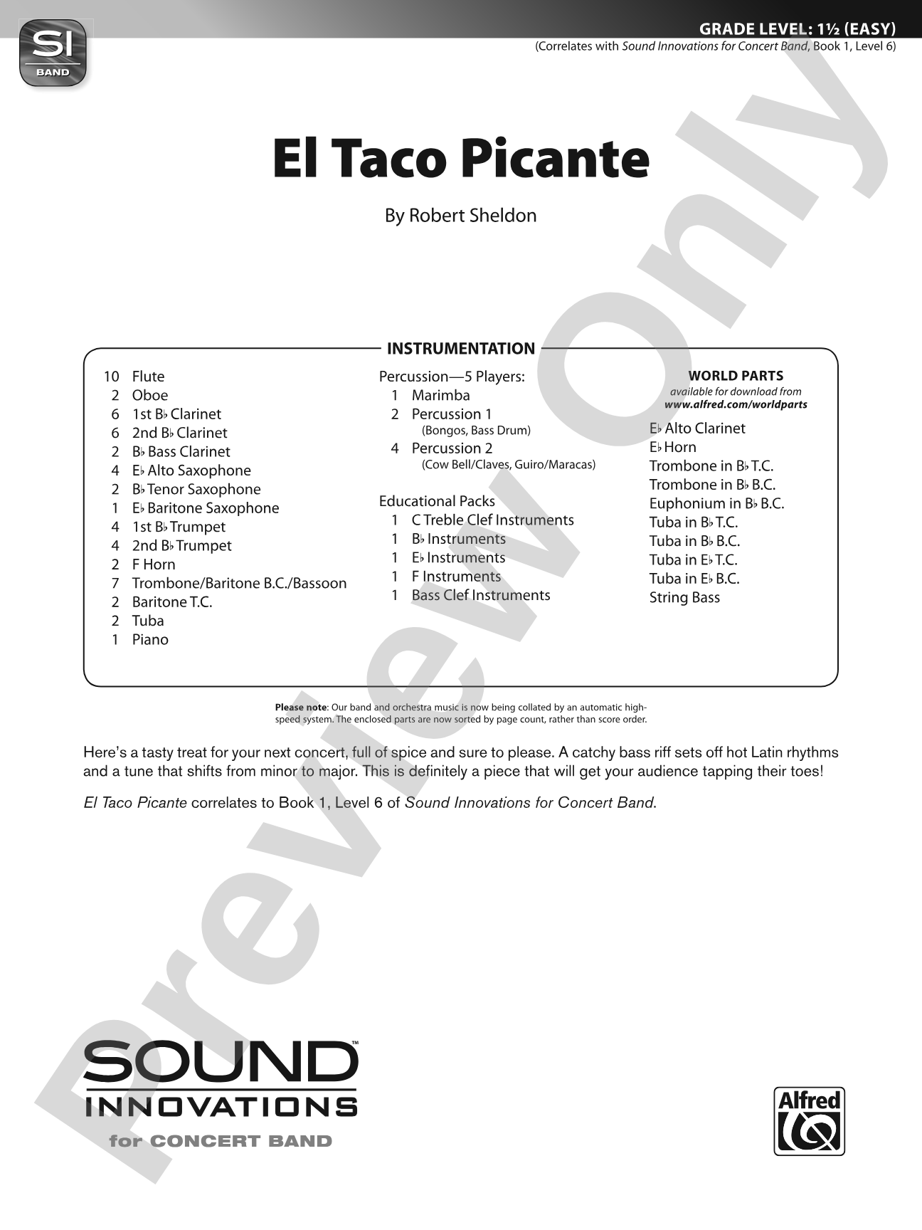 El Taco Picante: Concert Band Conductor Score & Parts