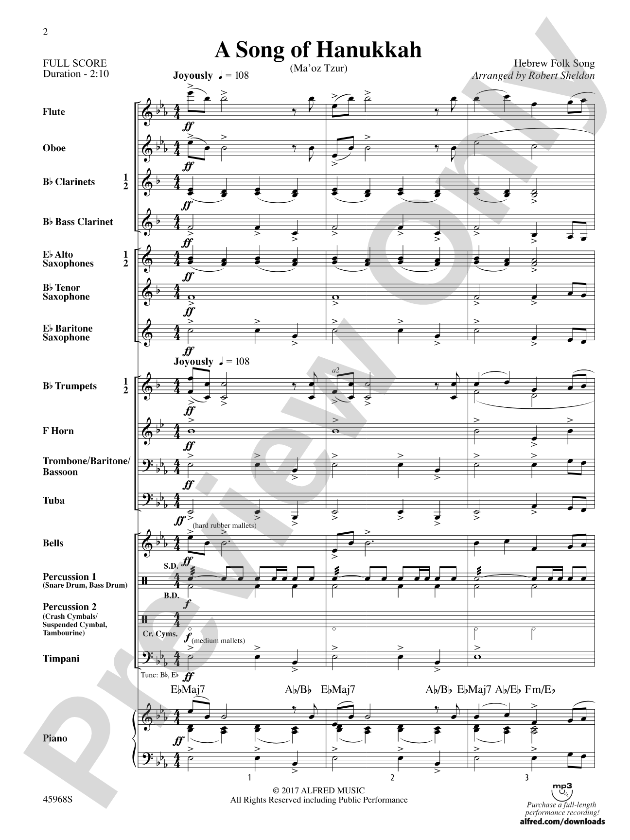A Song of Hanukkah: Concert Band Conductor Score & Parts