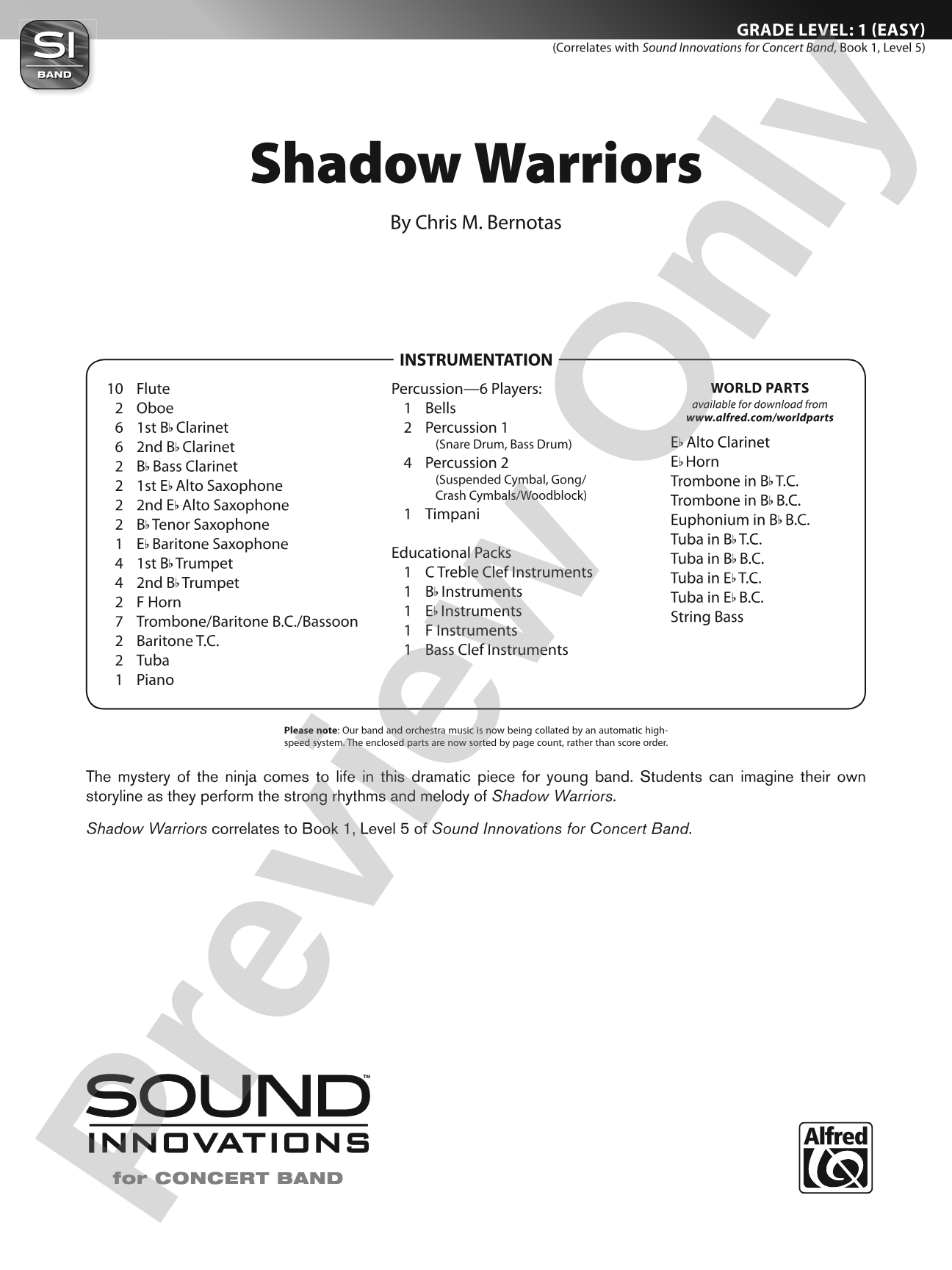 Shadow Warriors: Concert Band Conductor Score & Parts