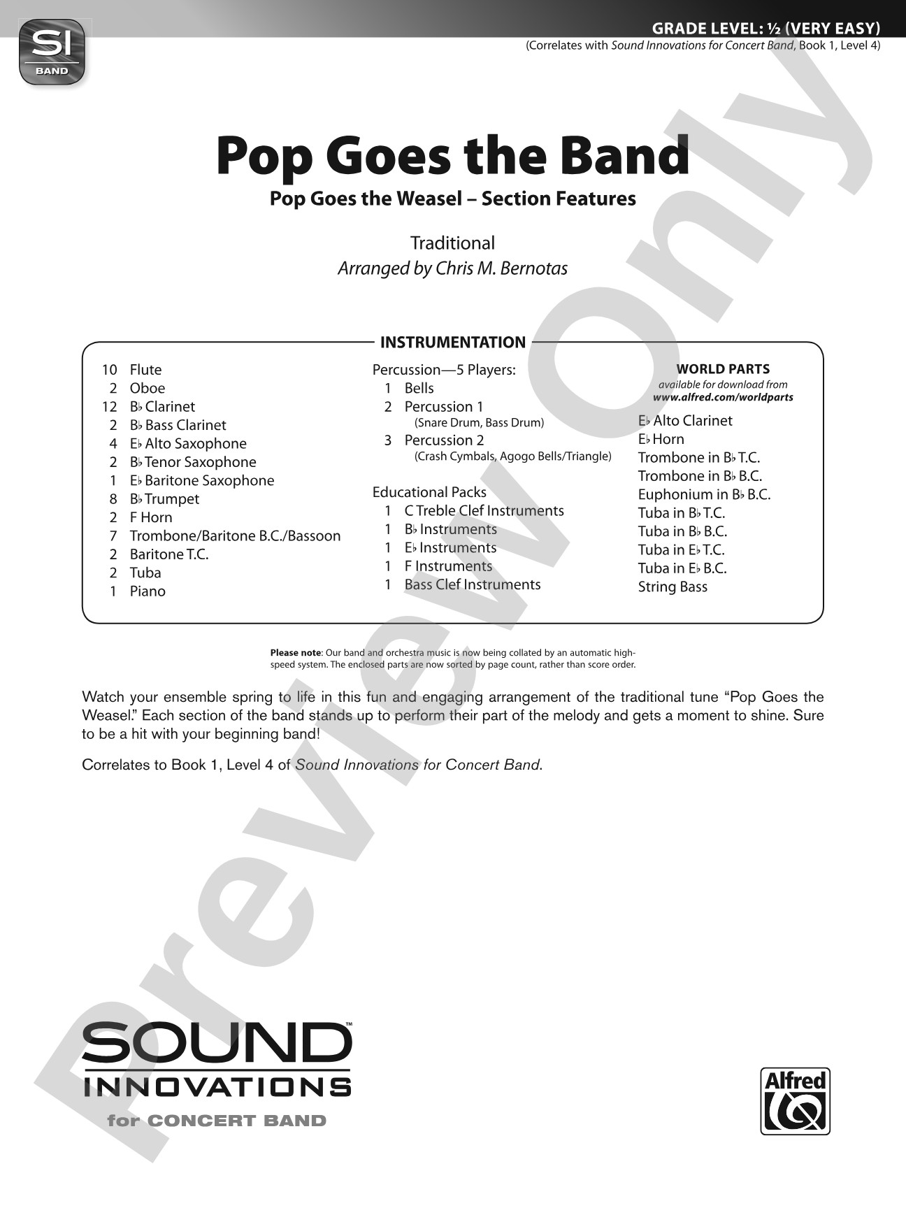 Pop Goes the Band: Concert Band Conductor Score & Parts