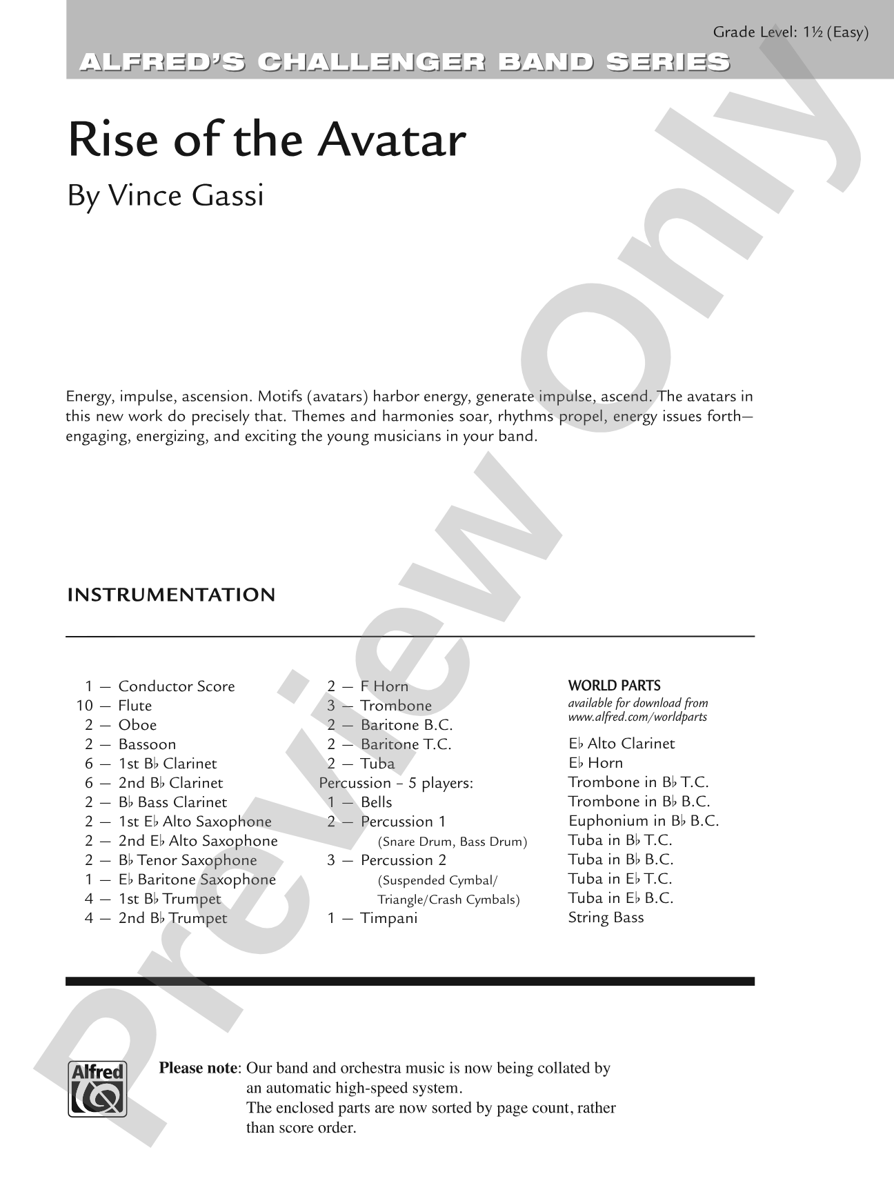 Rise of the Avatar: Concert Band Conductor Score & Parts