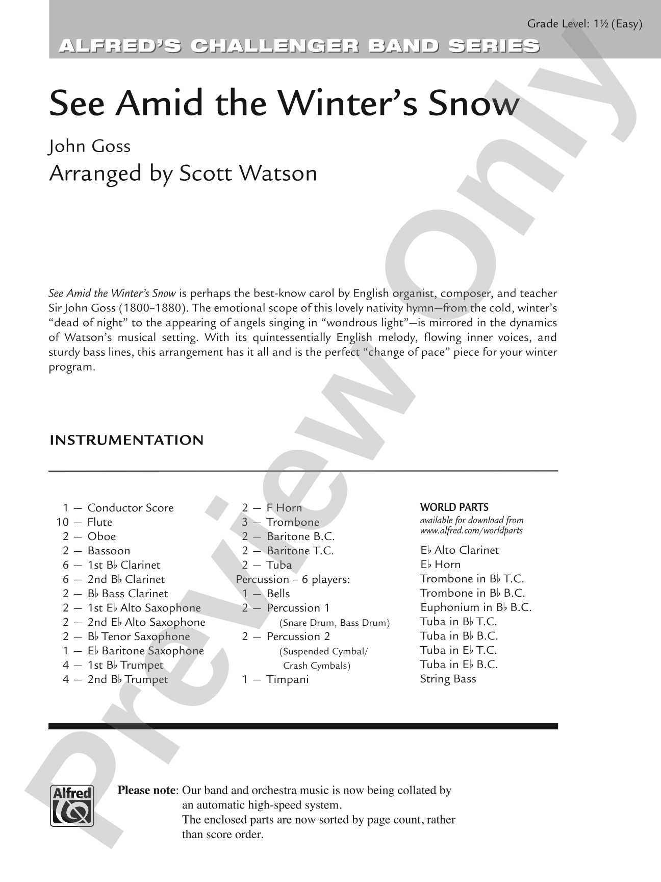 See Amid the Winter's Snow: Concert Band Conductor Score & Parts